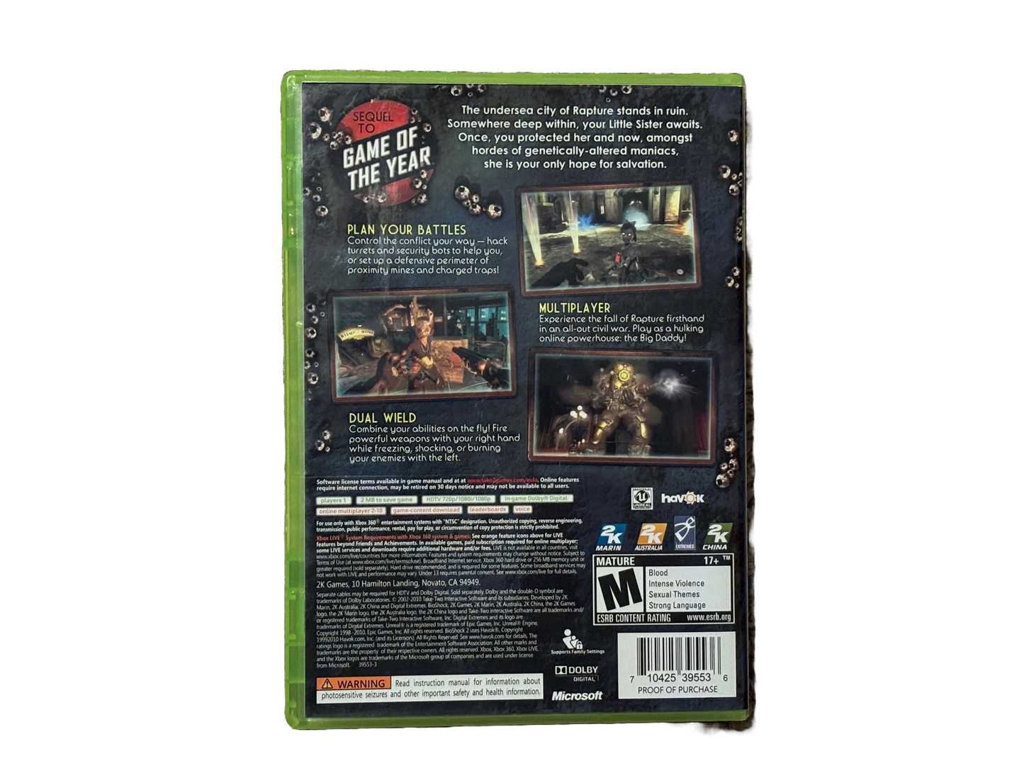 Bioshock 2 Microsoft Xbox 360 Video Game. Complete.