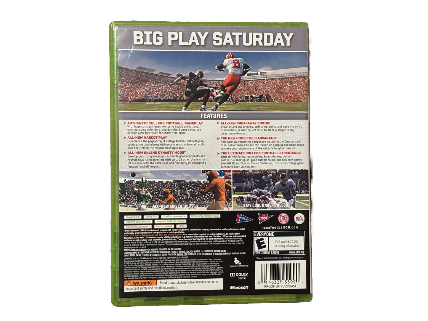 NCAA Football 09 Microsoft Xbox 360 Video Game. Complete.