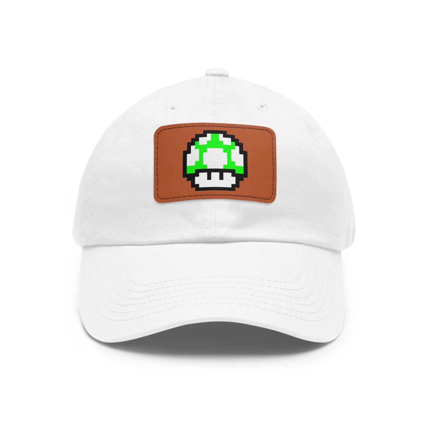 Mushroom 1 UP 8 Bit Style Dad Hat with Leather Patch