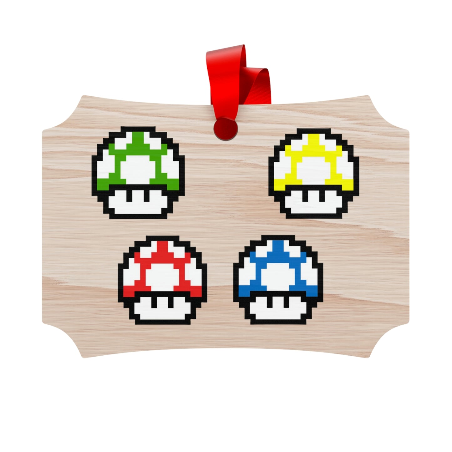 Mushroom 8 Bit Retro Style Wooden Christmas Ornaments