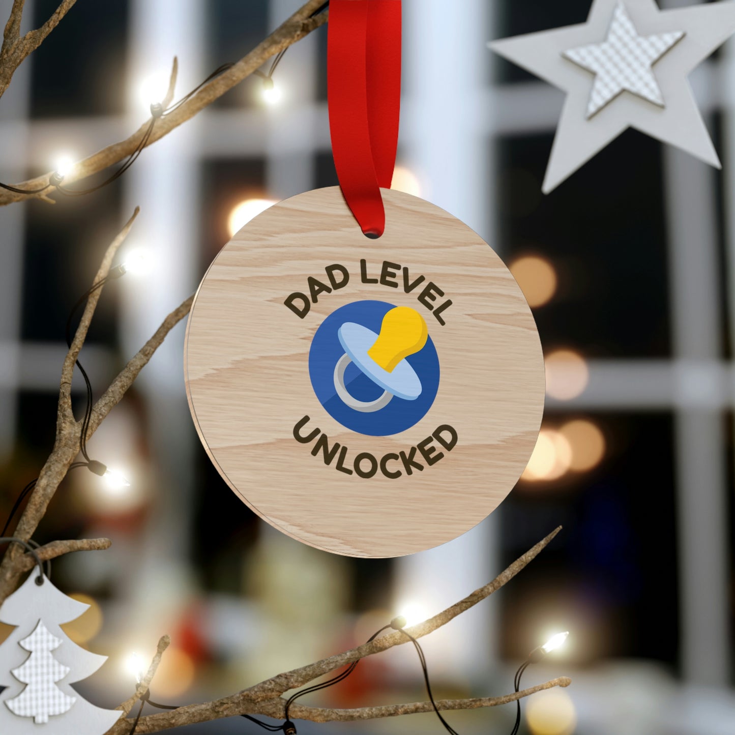 Dad Level Unlocked Wooden Christmas Ornaments