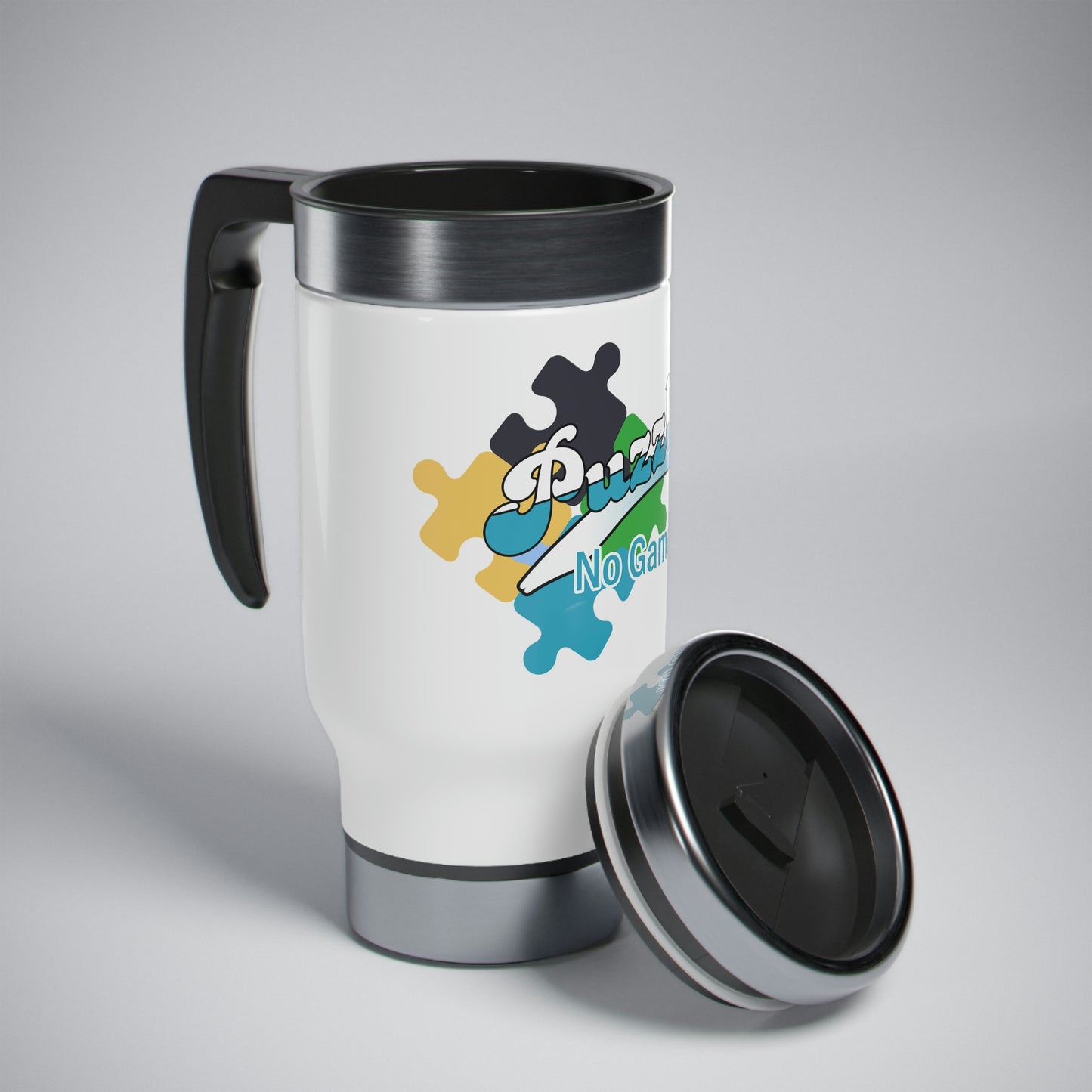 Puzzles LTD Stainless Steel Travel Mug with Handle, 14oz