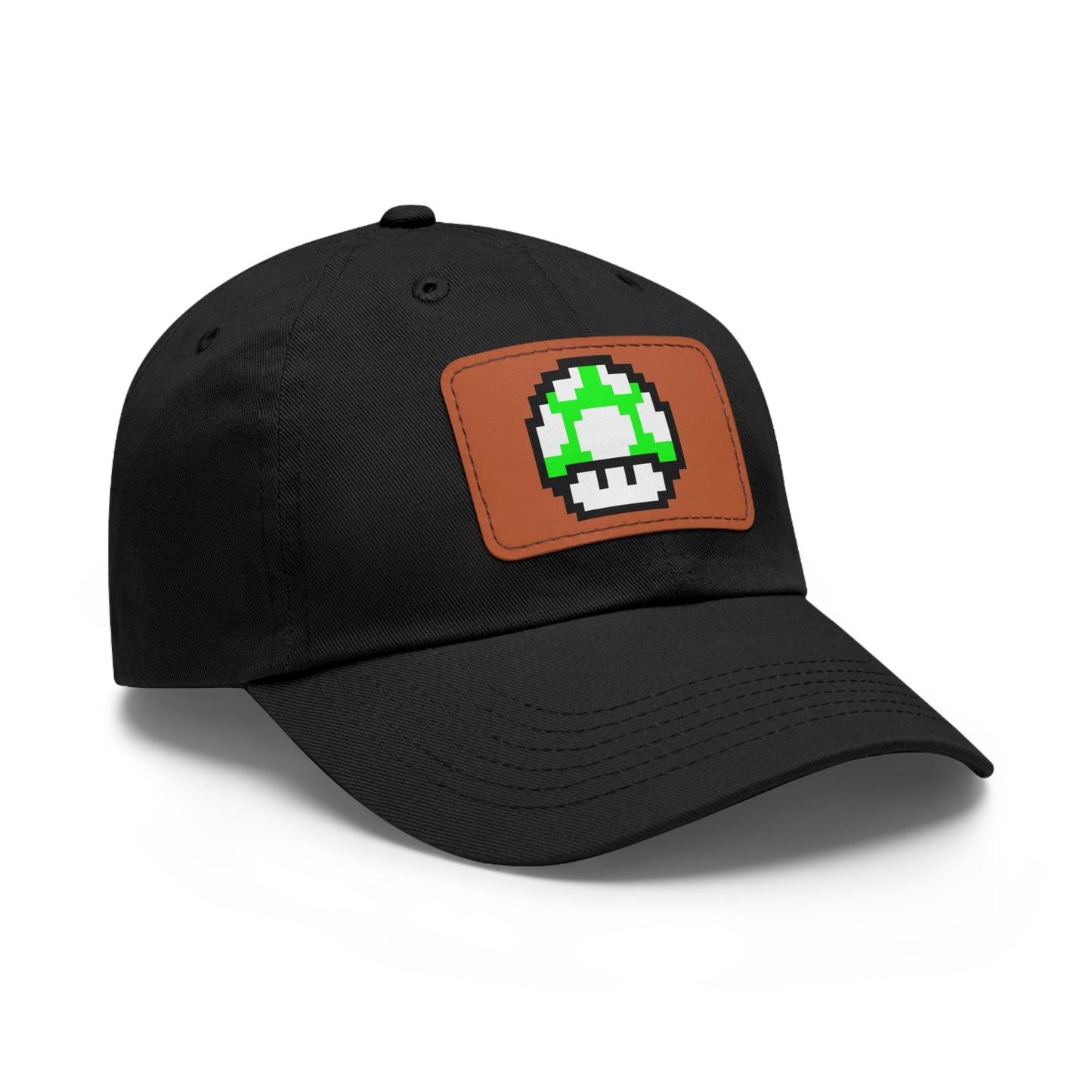 Mushroom 1 UP 8 Bit Style Dad Hat with Leather Patch