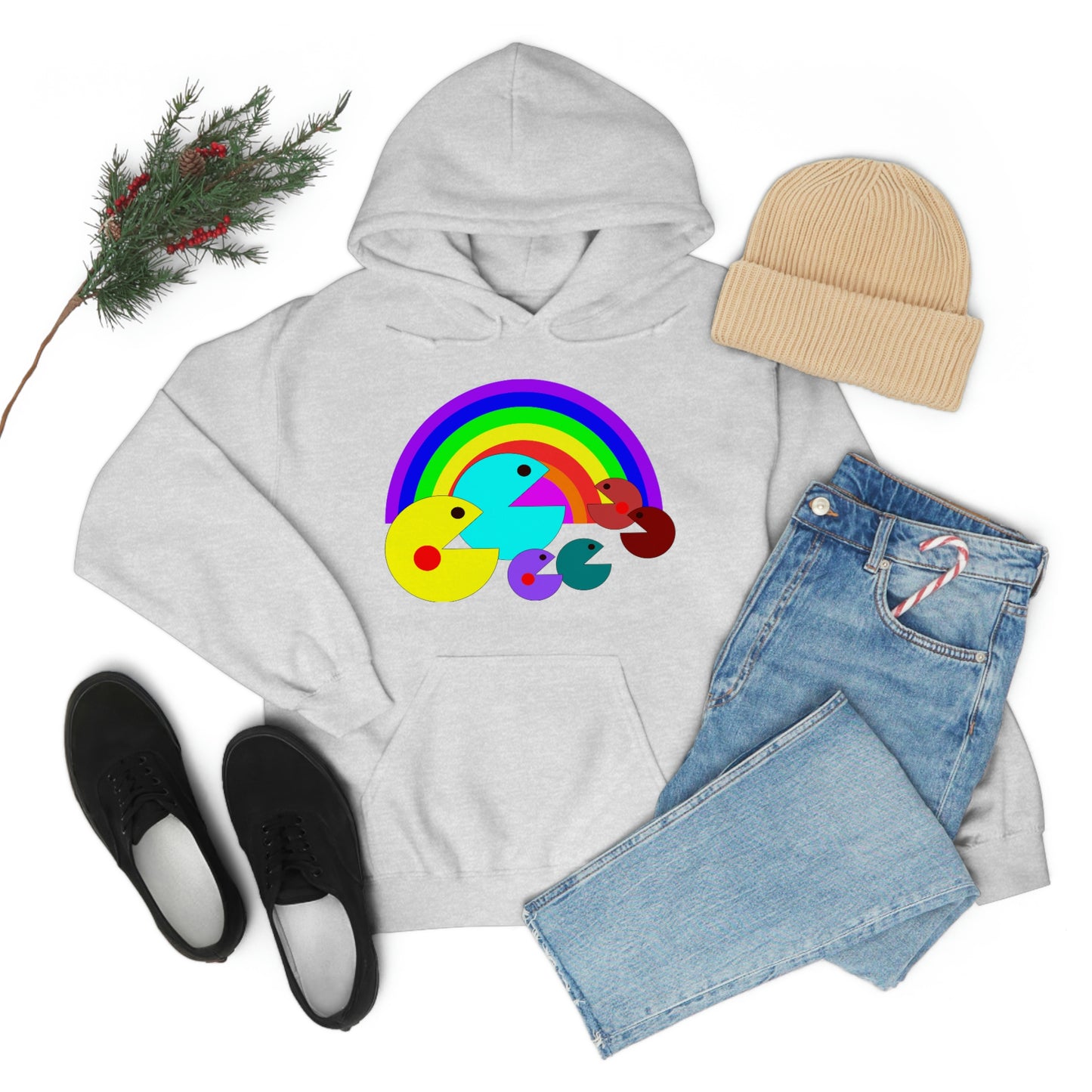 Pac Man Style Ranbow Unisex Hooded Sweatshirt