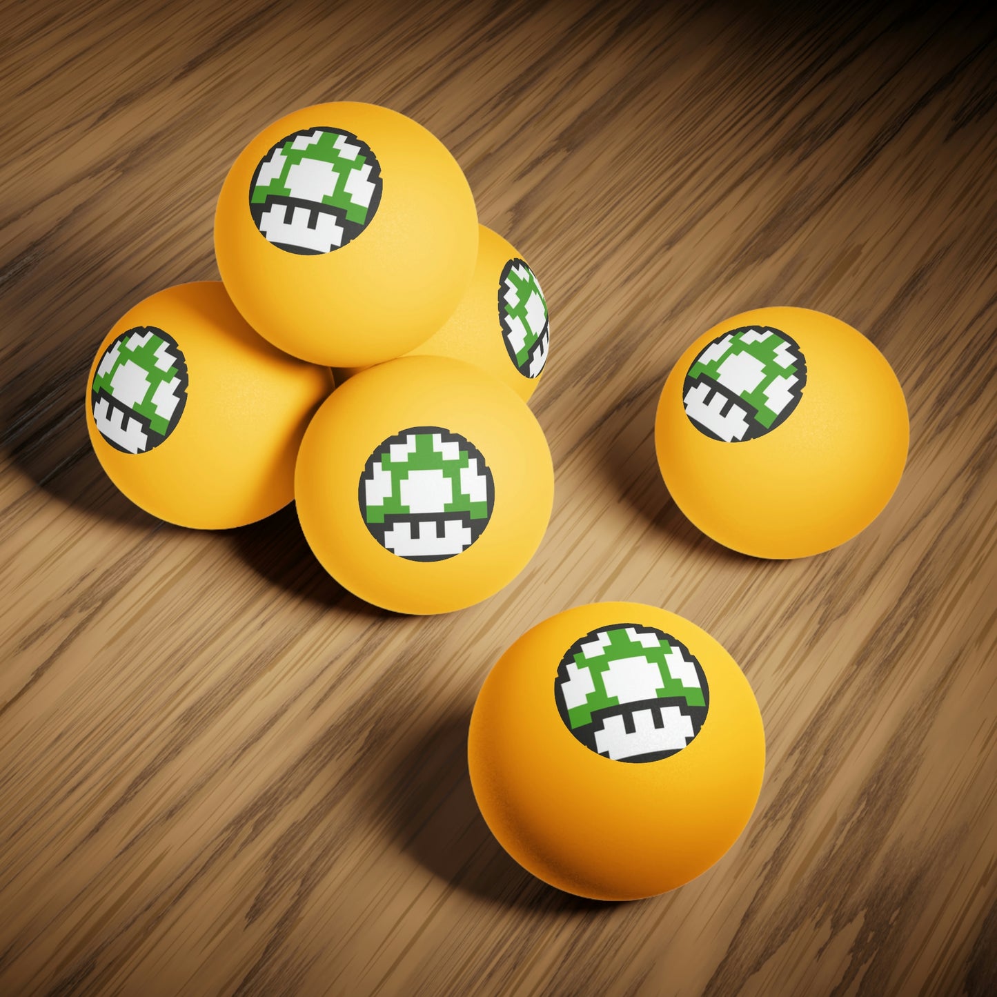 Green Mushroom 8 Bit Style Ping Pong Balls, 6 pcs