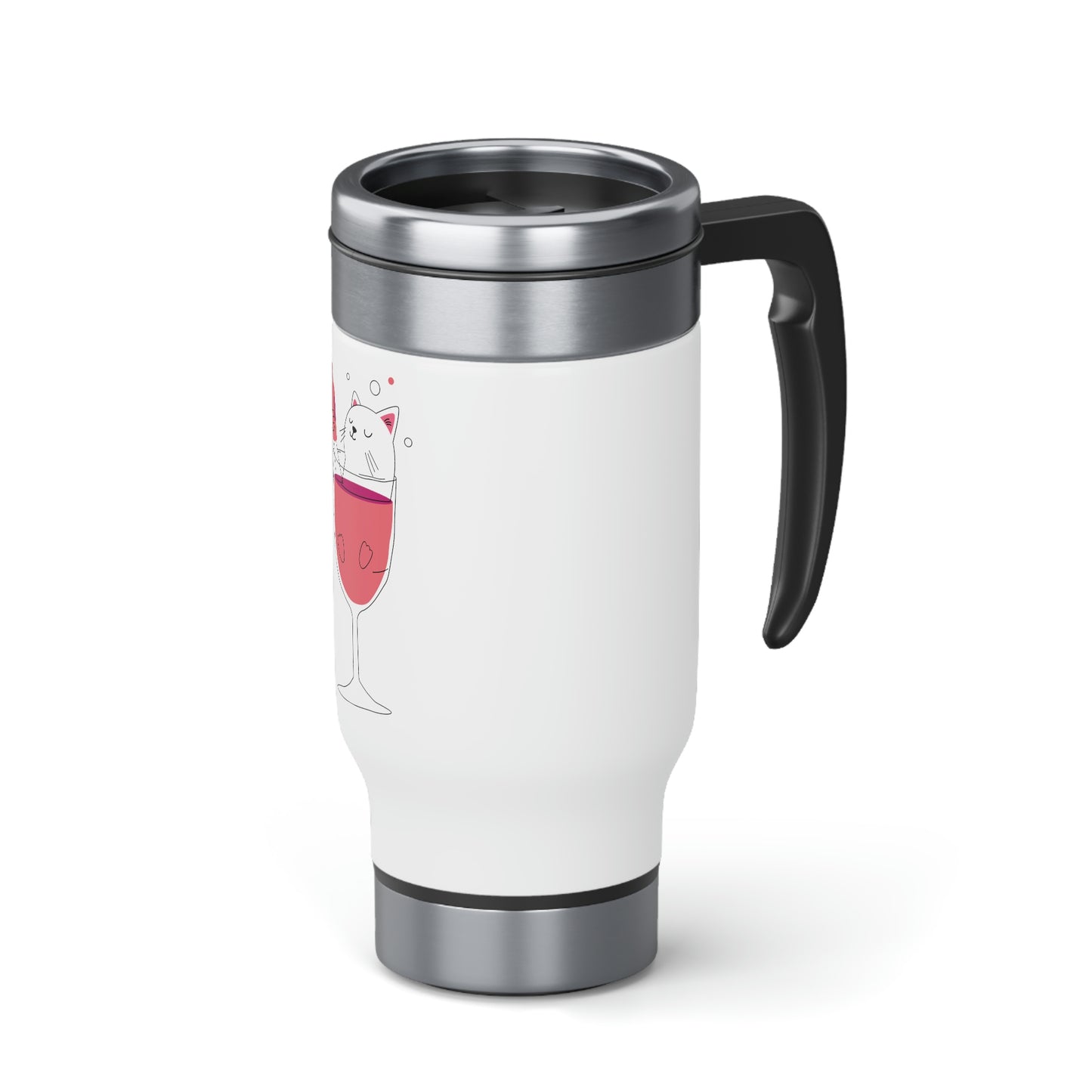 Cats & Wine Style Travel Mug with Handle, 14oz