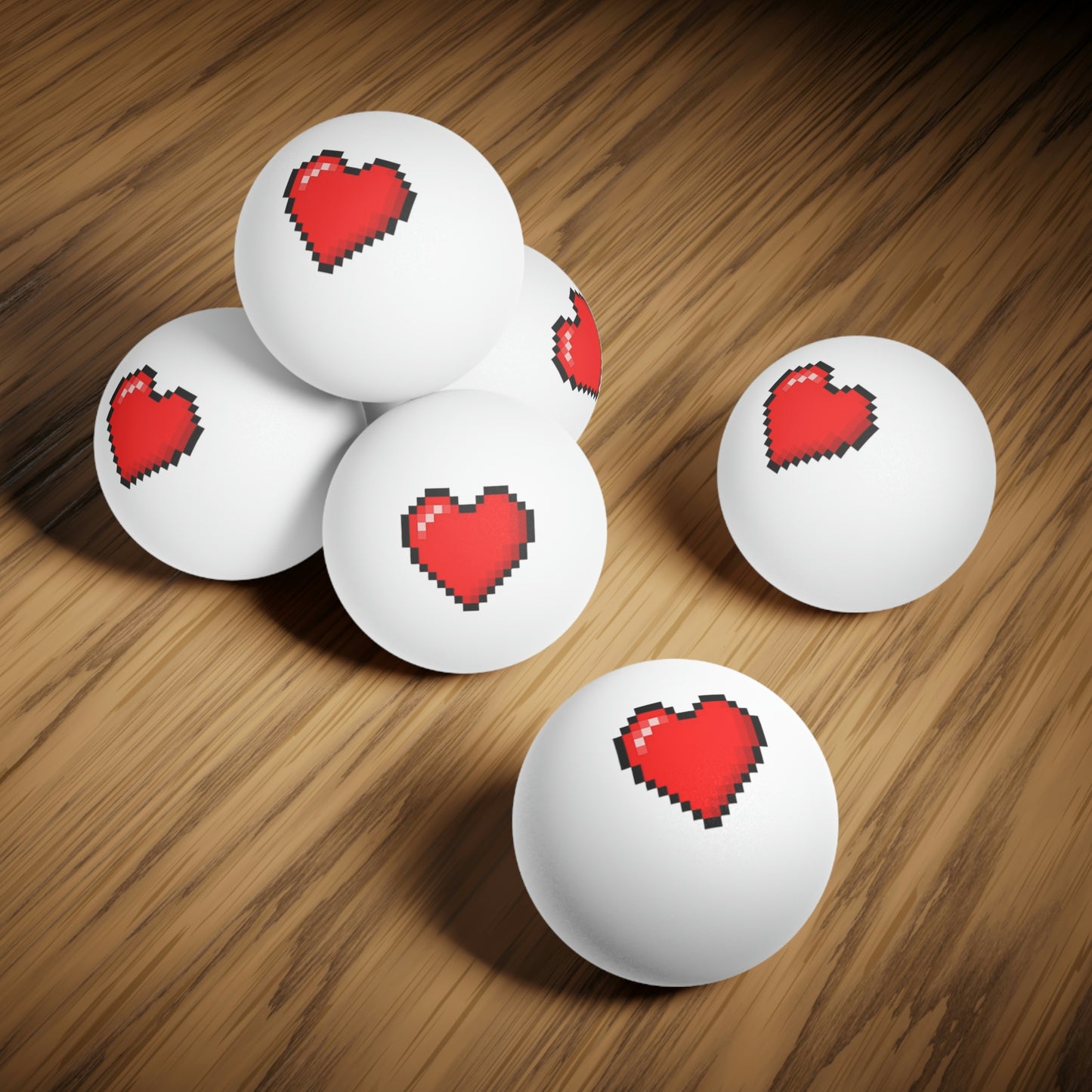 Hearts 8 Bit Style Ping Pong Balls, 6 pcs