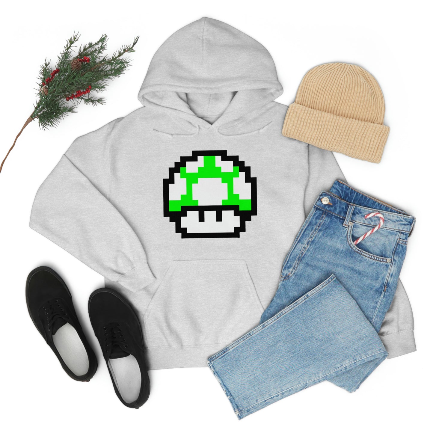 Mushroom 1UP 8 Bit Retro Style Unisex Hooded Sweatshirt