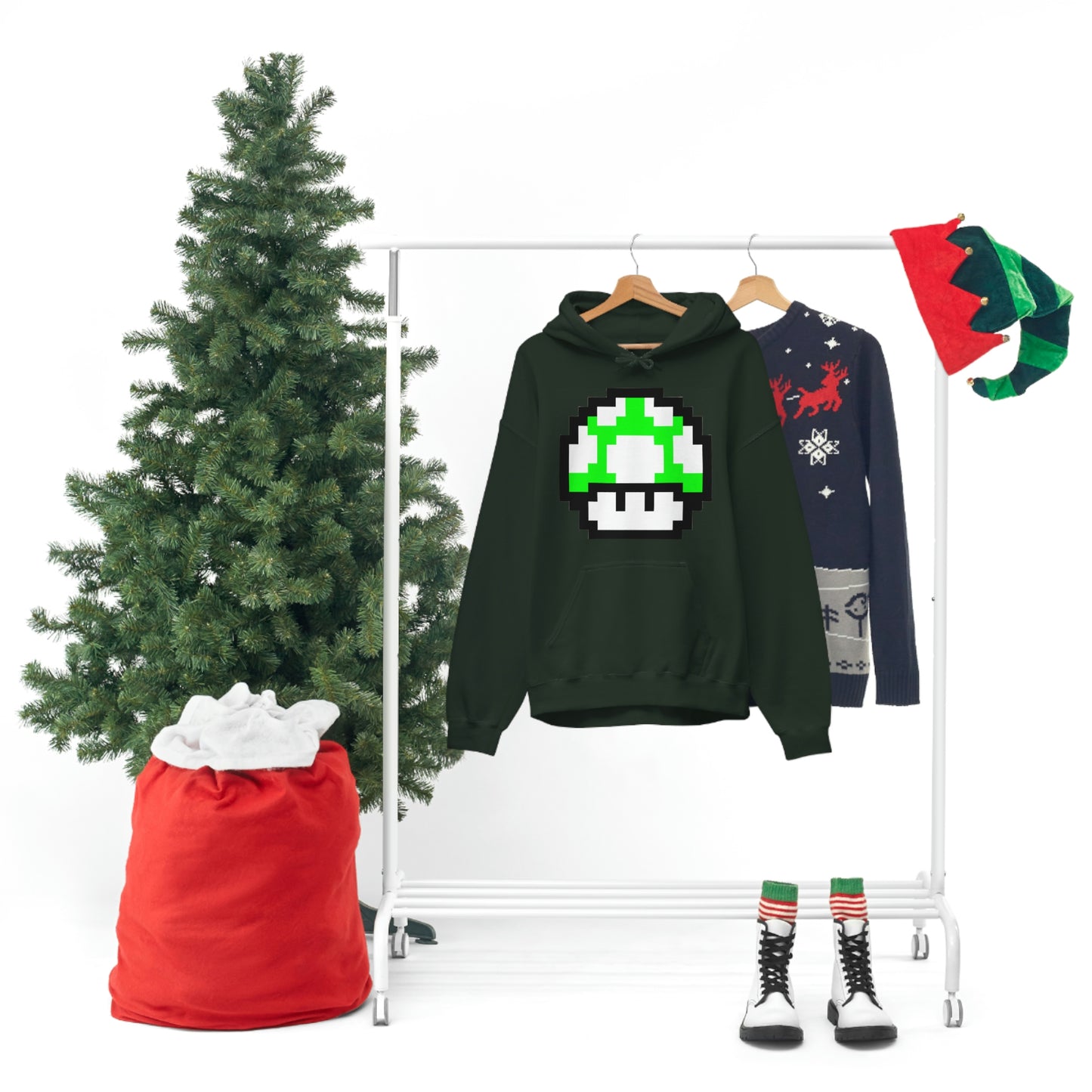 Mushroom 1UP 8 Bit Retro Style Unisex Hooded Sweatshirt