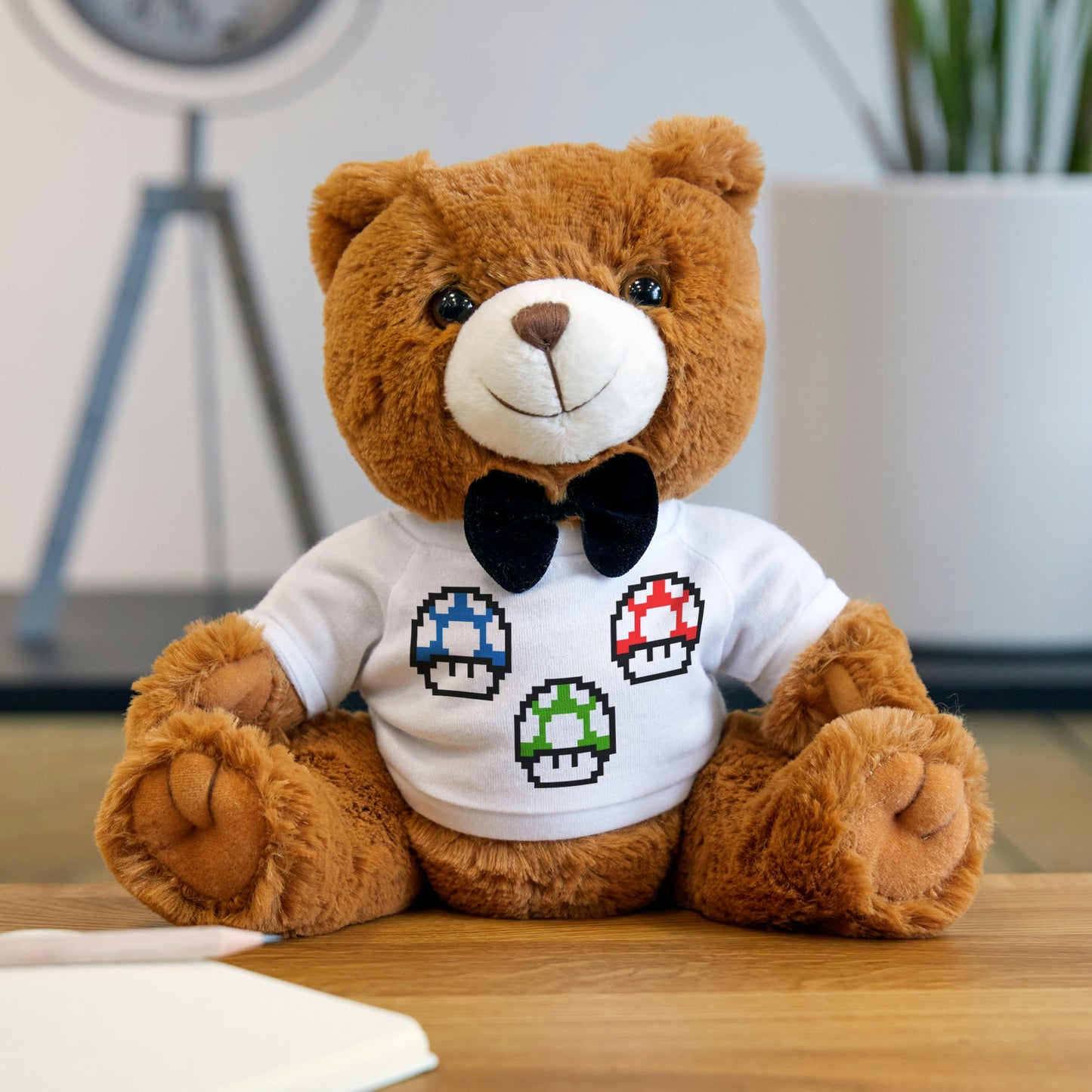Teddy Bear with Retro 8 Bit Mushrooms T-Shirt
