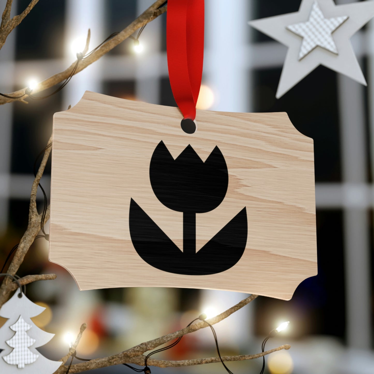 Video Game Retro Style Flower Wooden Christmas Ornaments