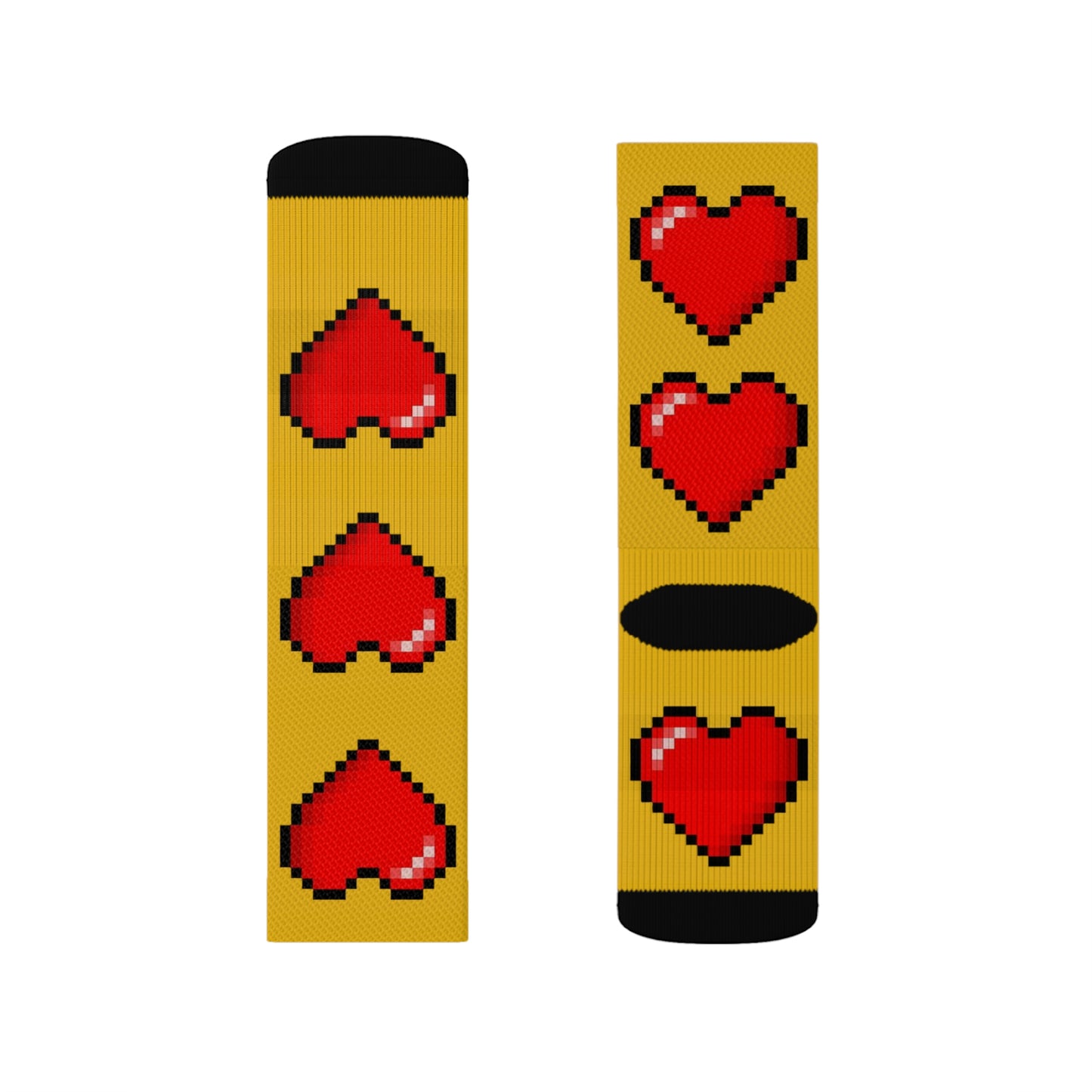 Hearts 8 Bit Style Sublimation Black Socks
