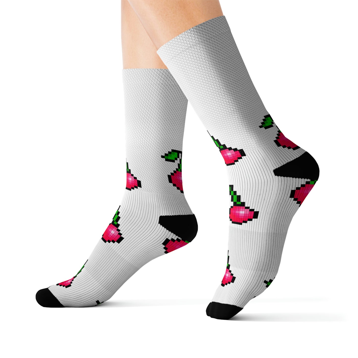 Retro 8 Bit Cherries Style Background Sublimation Socks