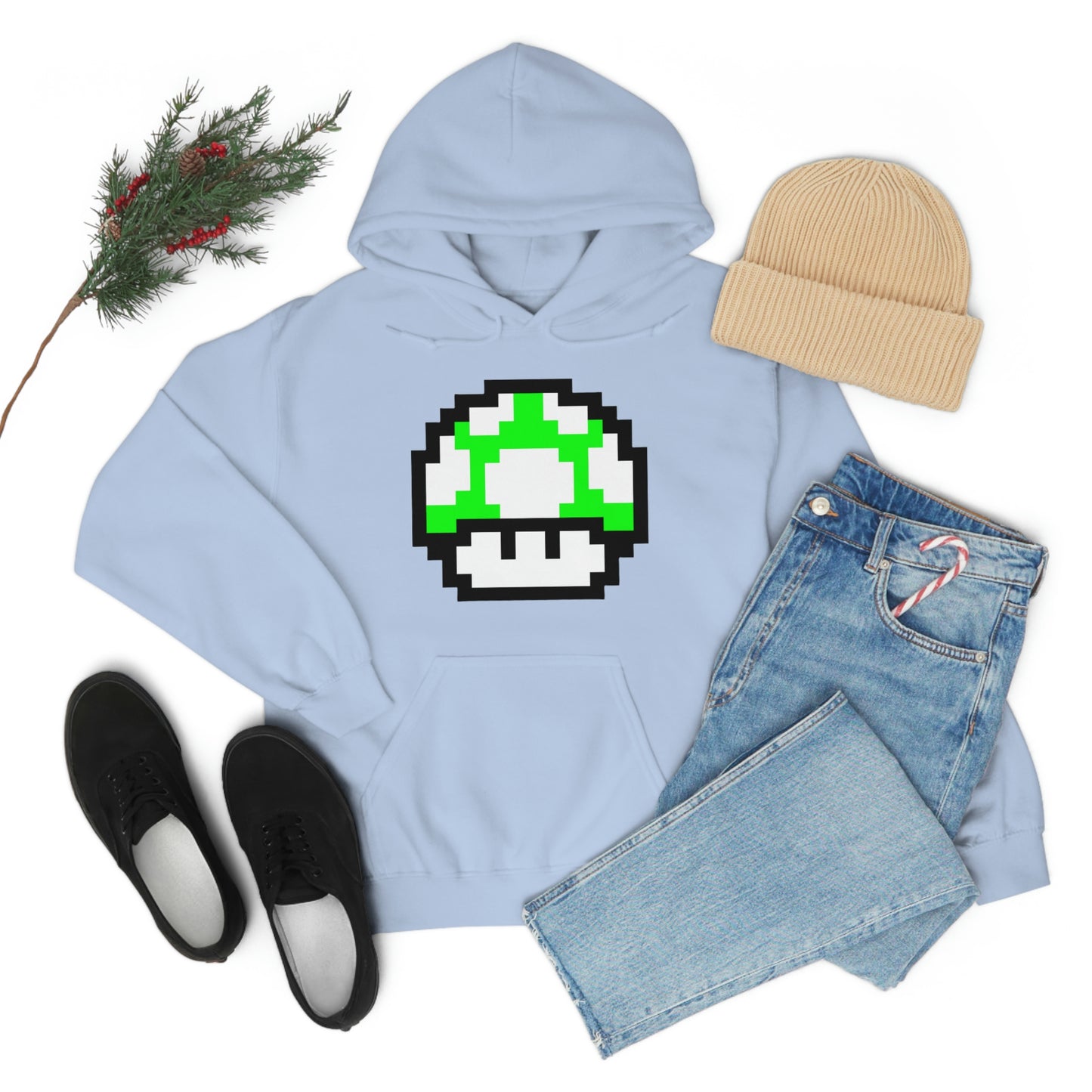 Mushroom 1UP 8 Bit Retro Style Unisex Hooded Sweatshirt