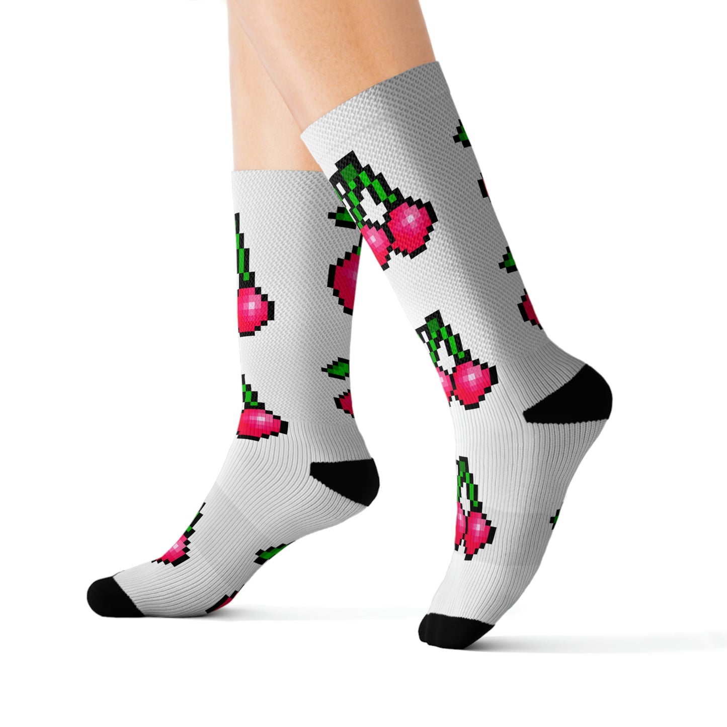 Retro 8 Bit Cherries Style Background Sublimation Socks
