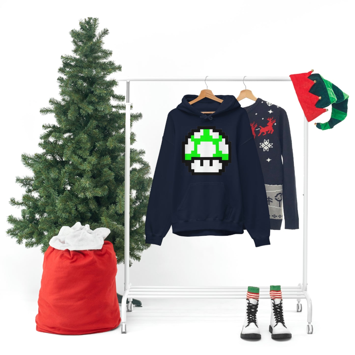Mushroom 1UP 8 Bit Retro Style Unisex Hooded Sweatshirt