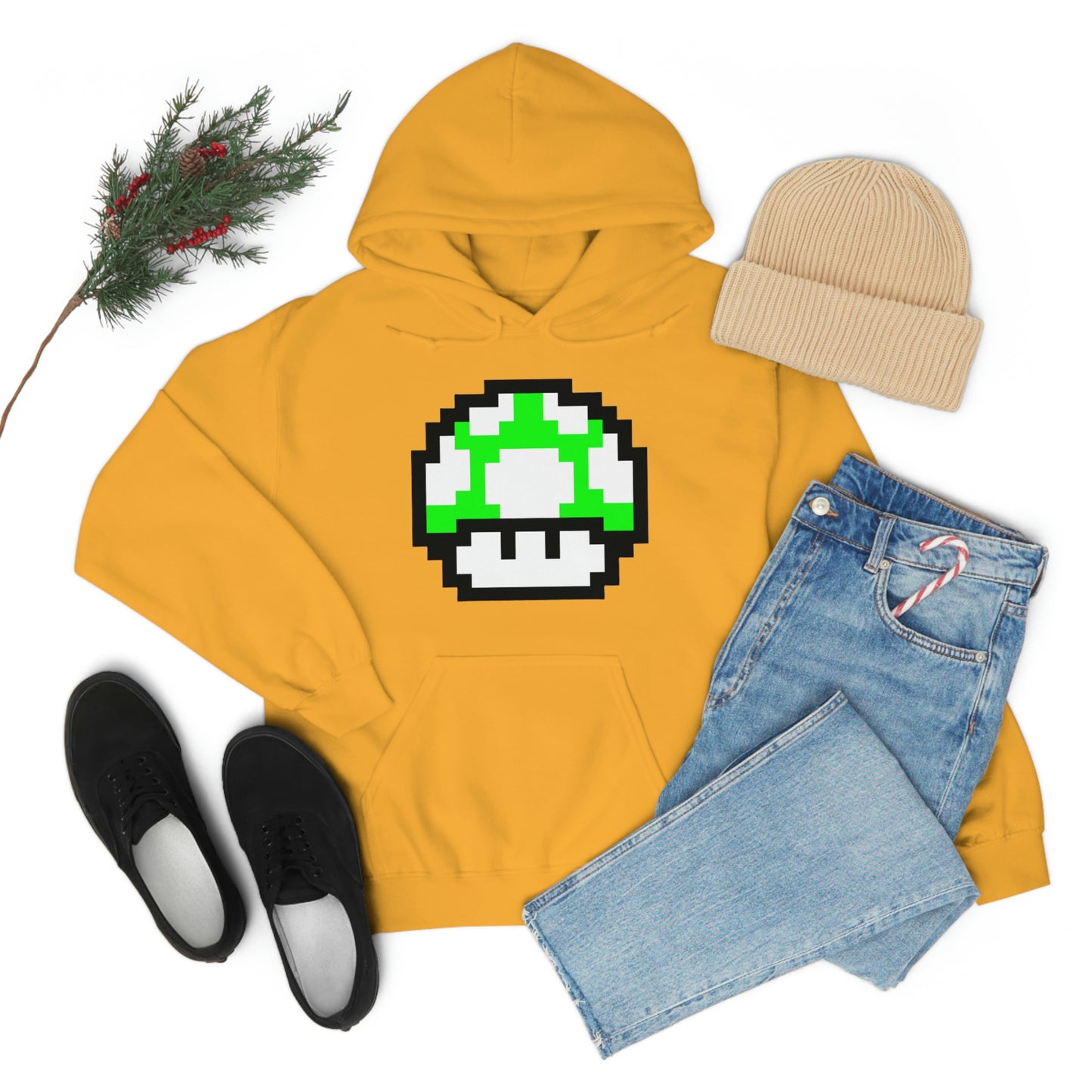 Mushroom 1UP 8 Bit Retro Style Unisex Hooded Sweatshirt