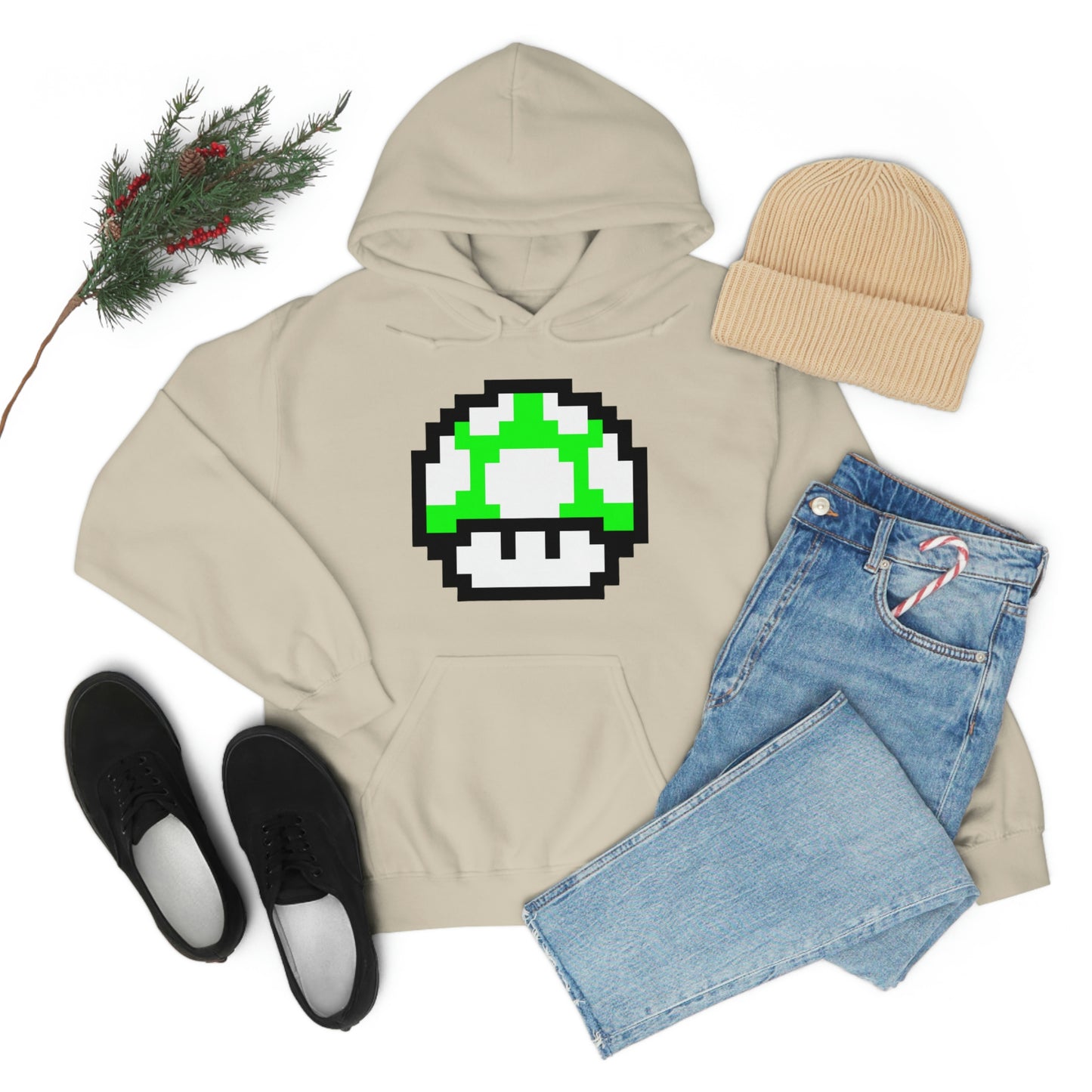 Mushroom 1UP 8 Bit Retro Style Unisex Hooded Sweatshirt