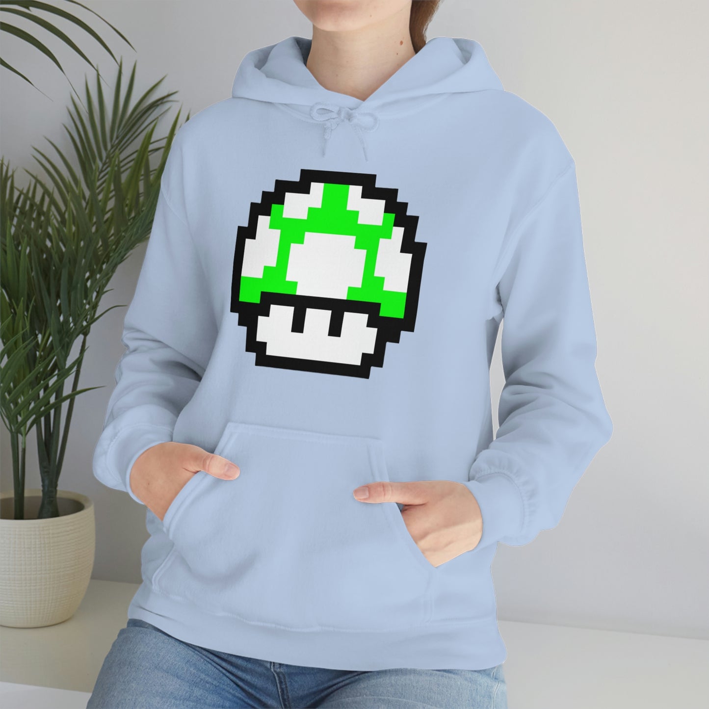 Mushroom 1UP 8 Bit Retro Style Unisex Hooded Sweatshirt