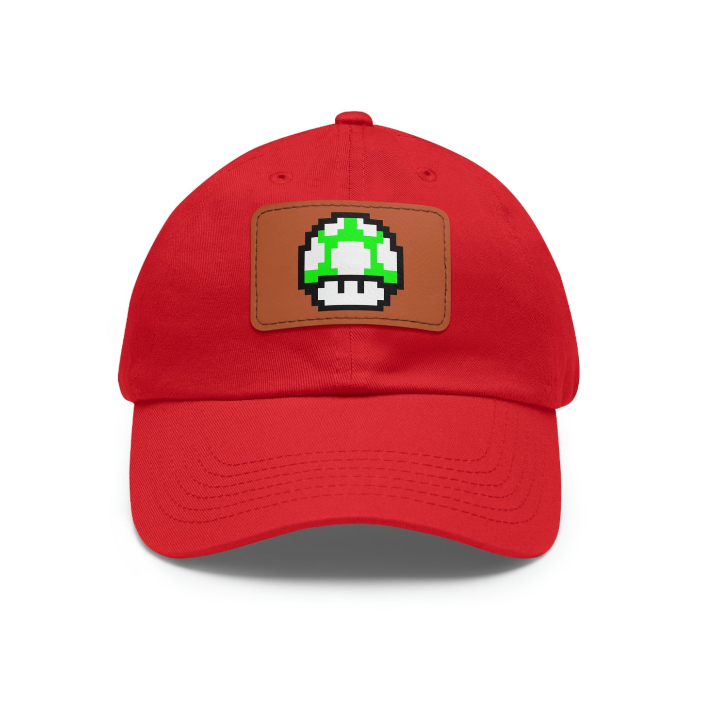 Mushroom 1 UP 8 Bit Style Dad Hat with Leather Patch