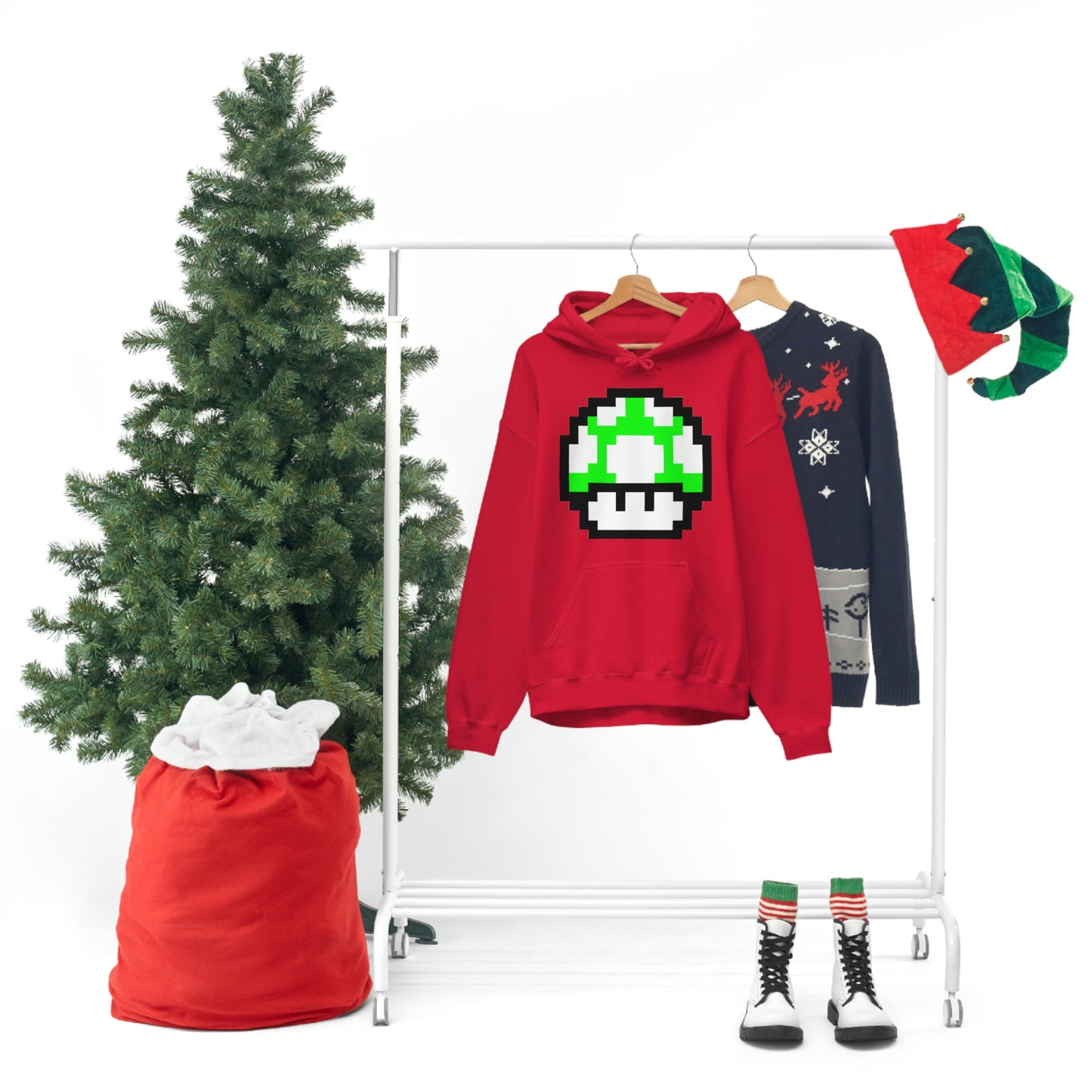 Mushroom 1UP 8 Bit Retro Style Unisex Hooded Sweatshirt
