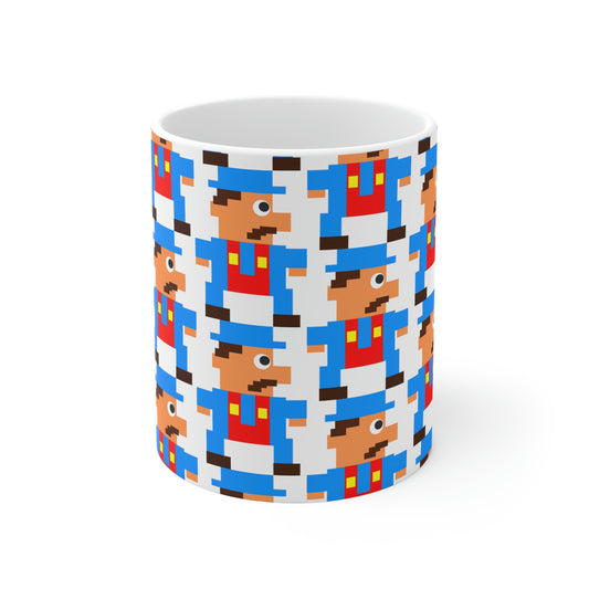 Video Game Style Blue 8 Bit Character Ceramic Mug 11oz