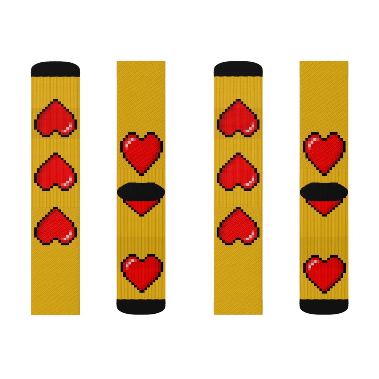 Hearts 8 Bit Style Sublimation Black Socks