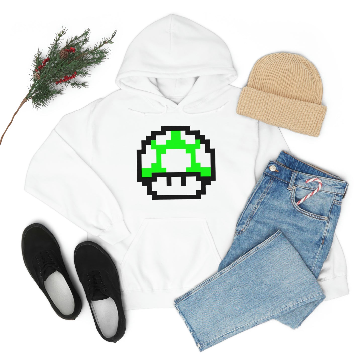 Mushroom 1UP 8 Bit Retro Style Unisex Hooded Sweatshirt