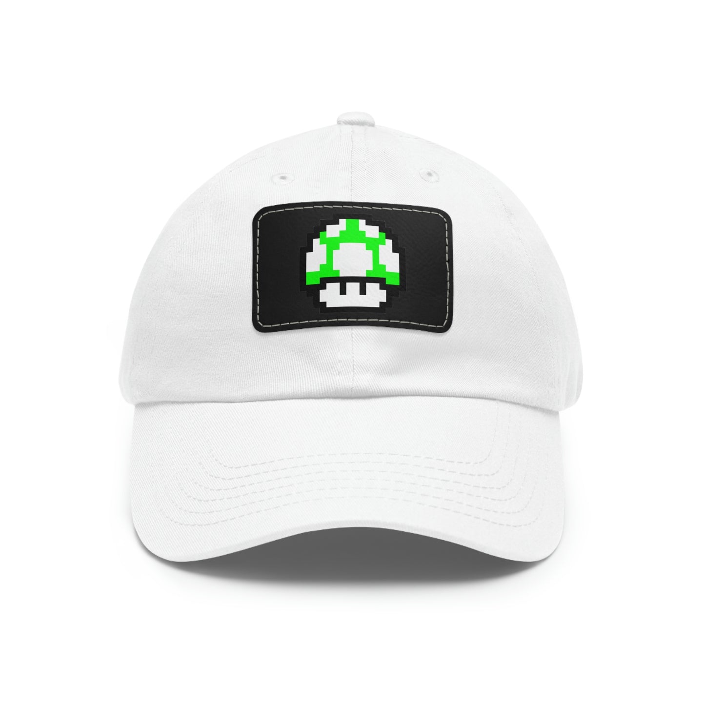 Mushroom 1 UP 8 Bit Style Dad Hat with Leather Patch