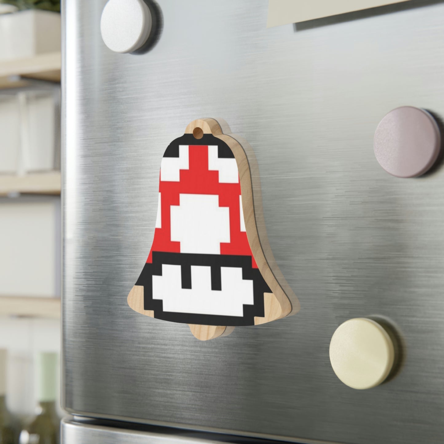 Retro Mushroom Red & Green 8 Bit Wooden Ornaments