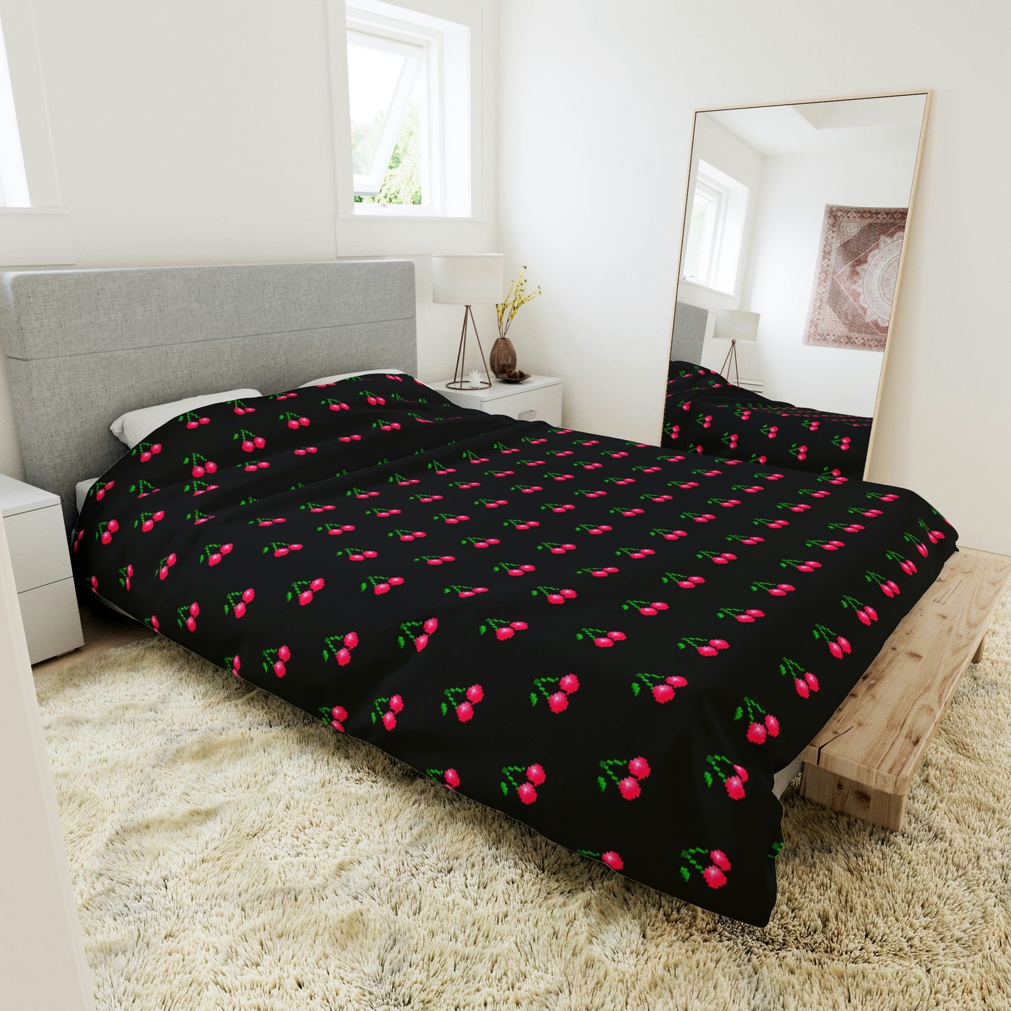 Cherries 8 Bit Video Game Style Duvet Cover
