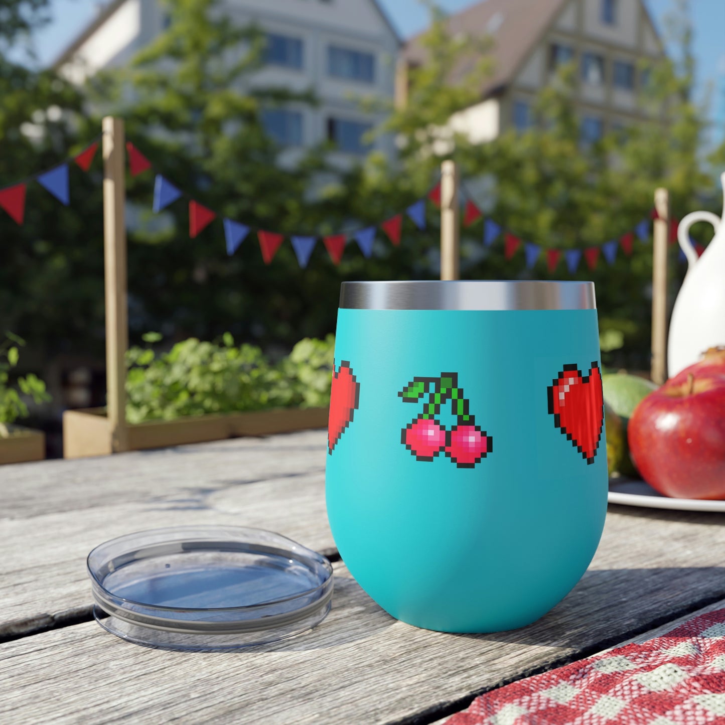 Hearts and Cherries 8 Bit Style Copper Vacuum Insulated Cup, 12oz