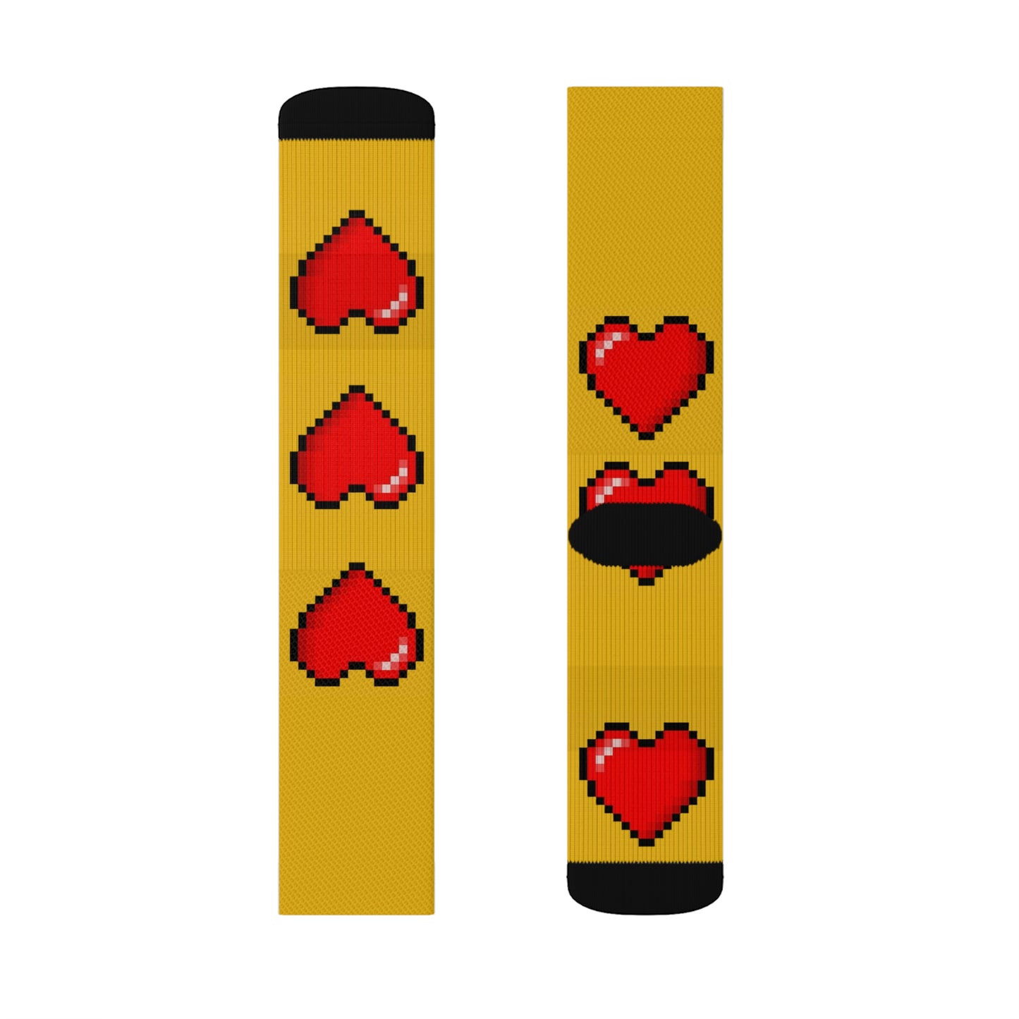 Hearts 8 Bit Style Sublimation Black Socks