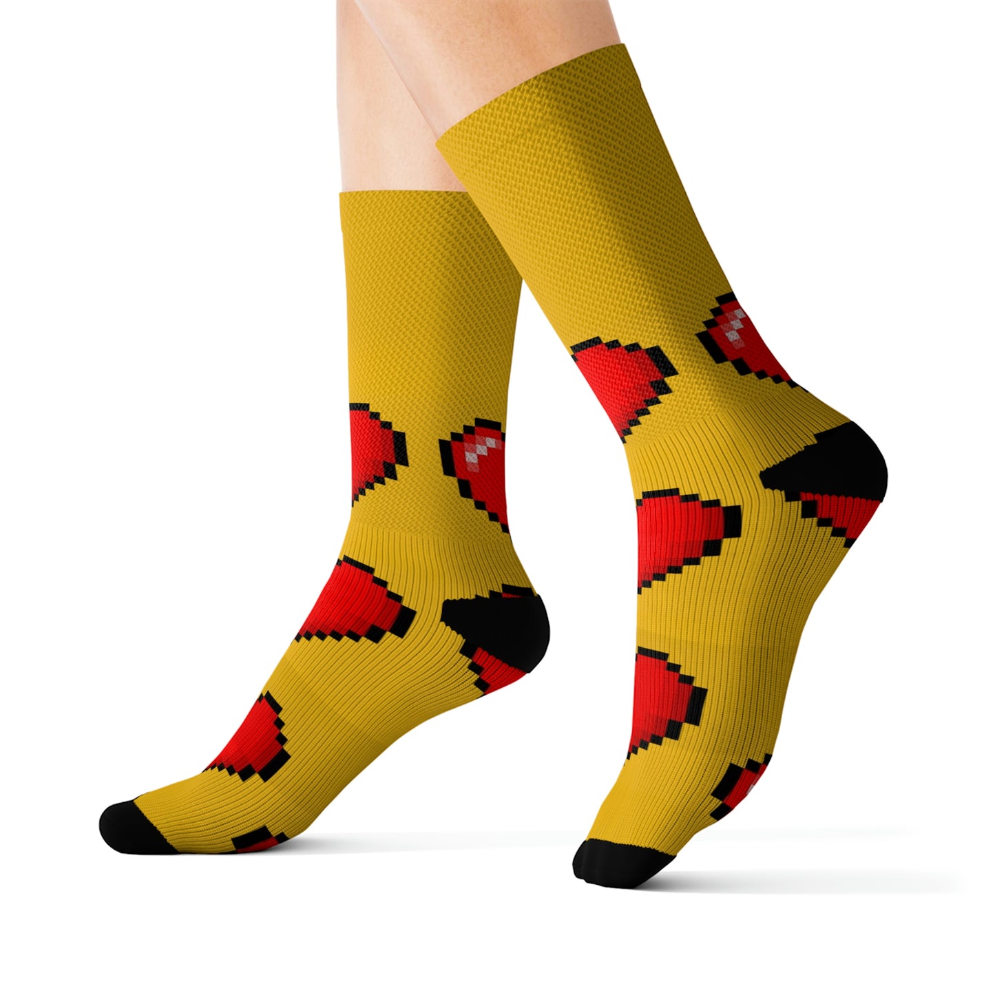 Hearts 8 Bit Style Sublimation Black Socks