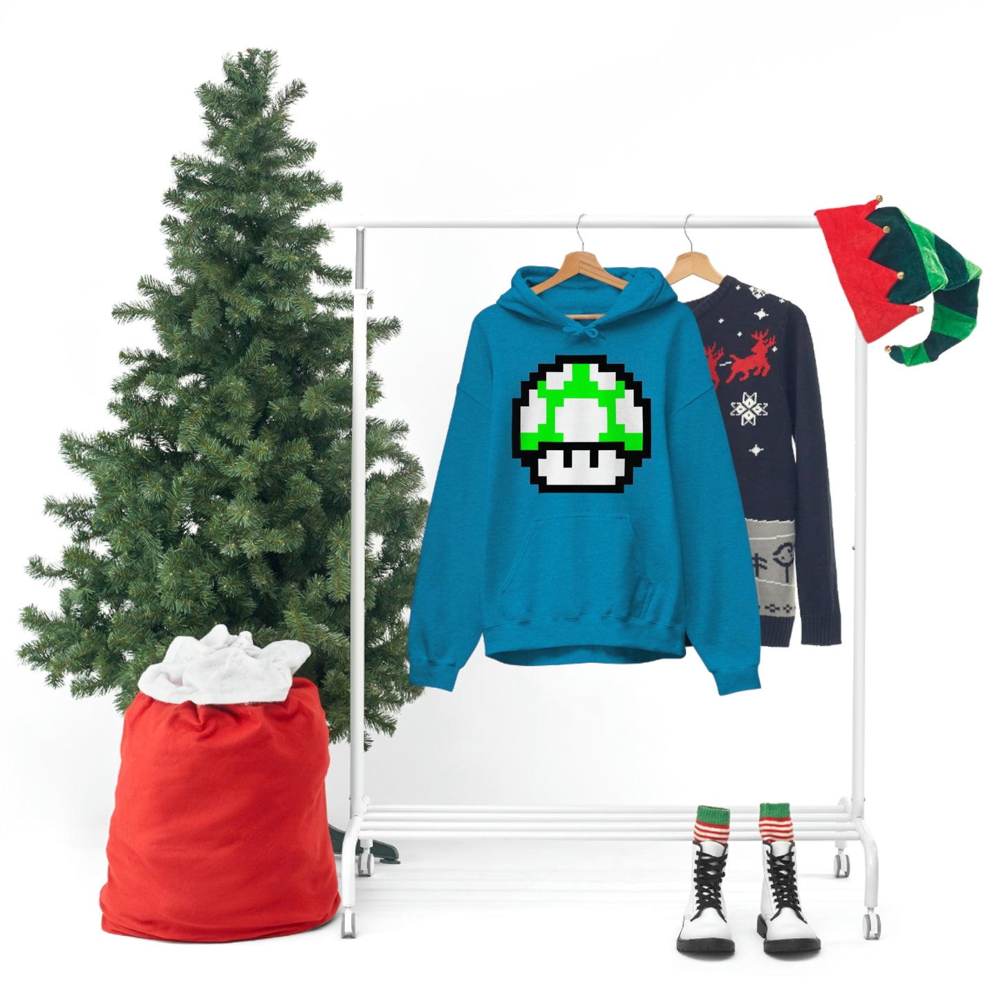 Mushroom 1UP 8 Bit Retro Style Unisex Hooded Sweatshirt