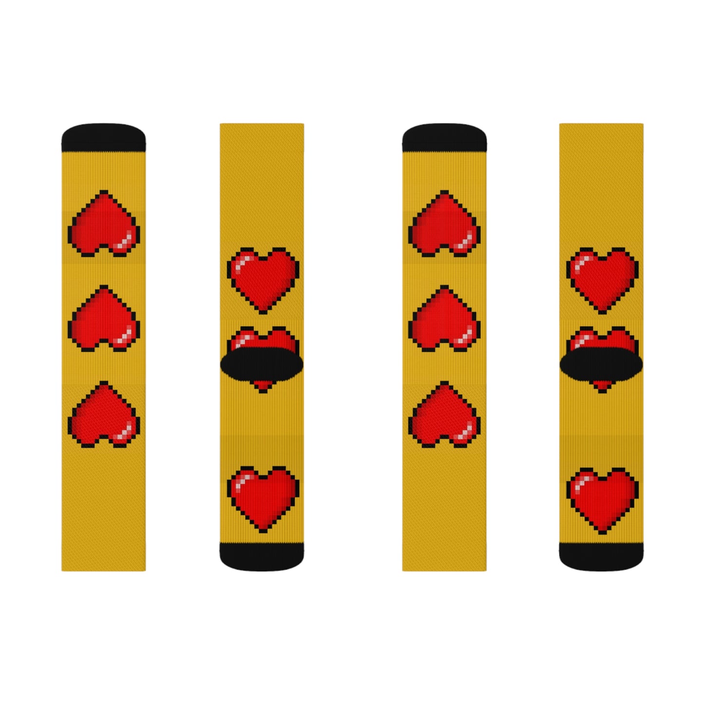 Hearts 8 Bit Style Sublimation Black Socks