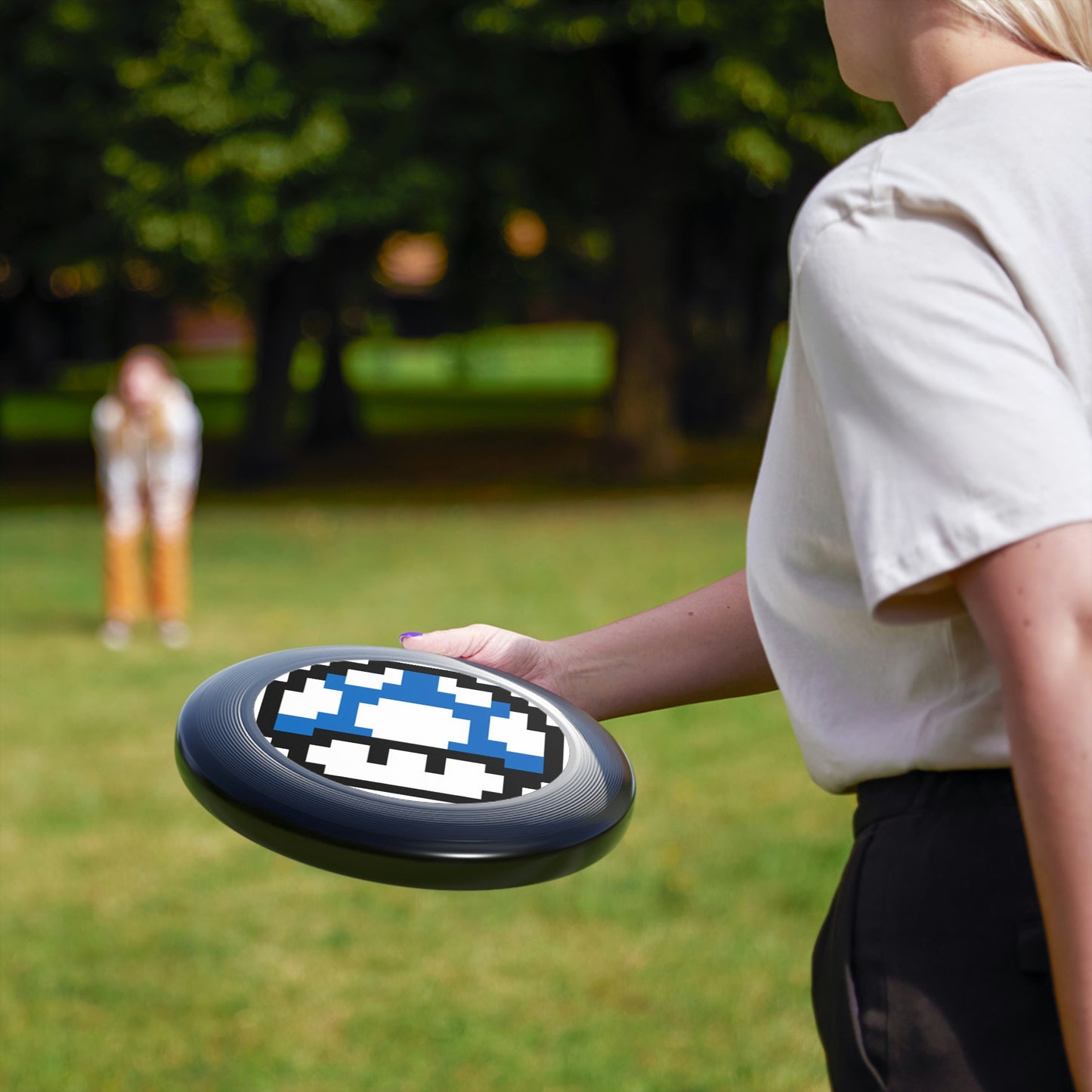 Blue 8 Bit Style Mushroom Wham-O Frisbee