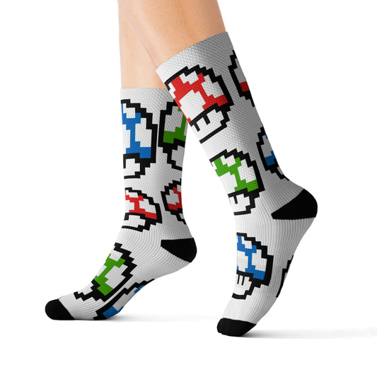 Mushroom Video Game Style Background Sublimation Socks
