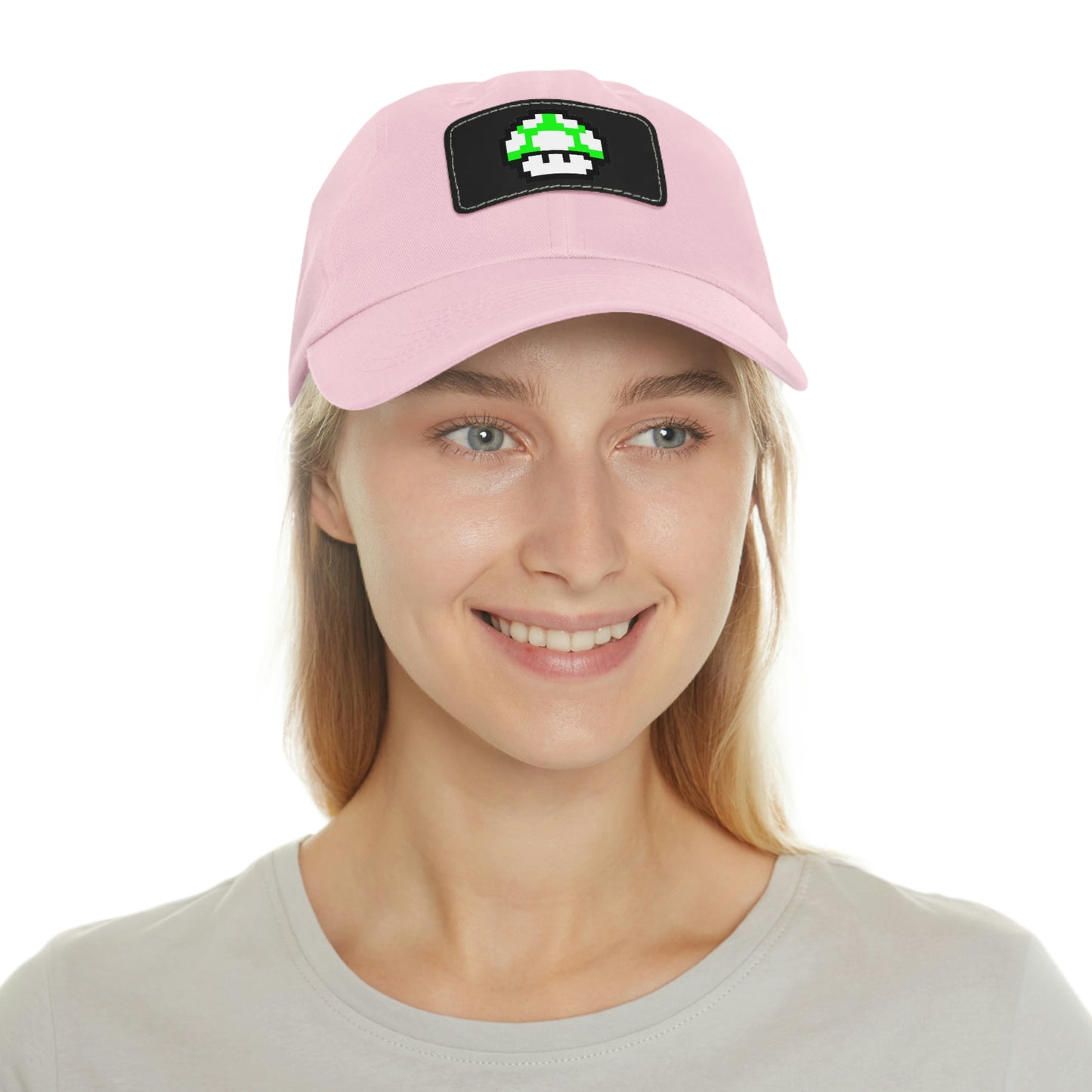 Mushroom 1 UP 8 Bit Style Dad Hat with Leather Patch