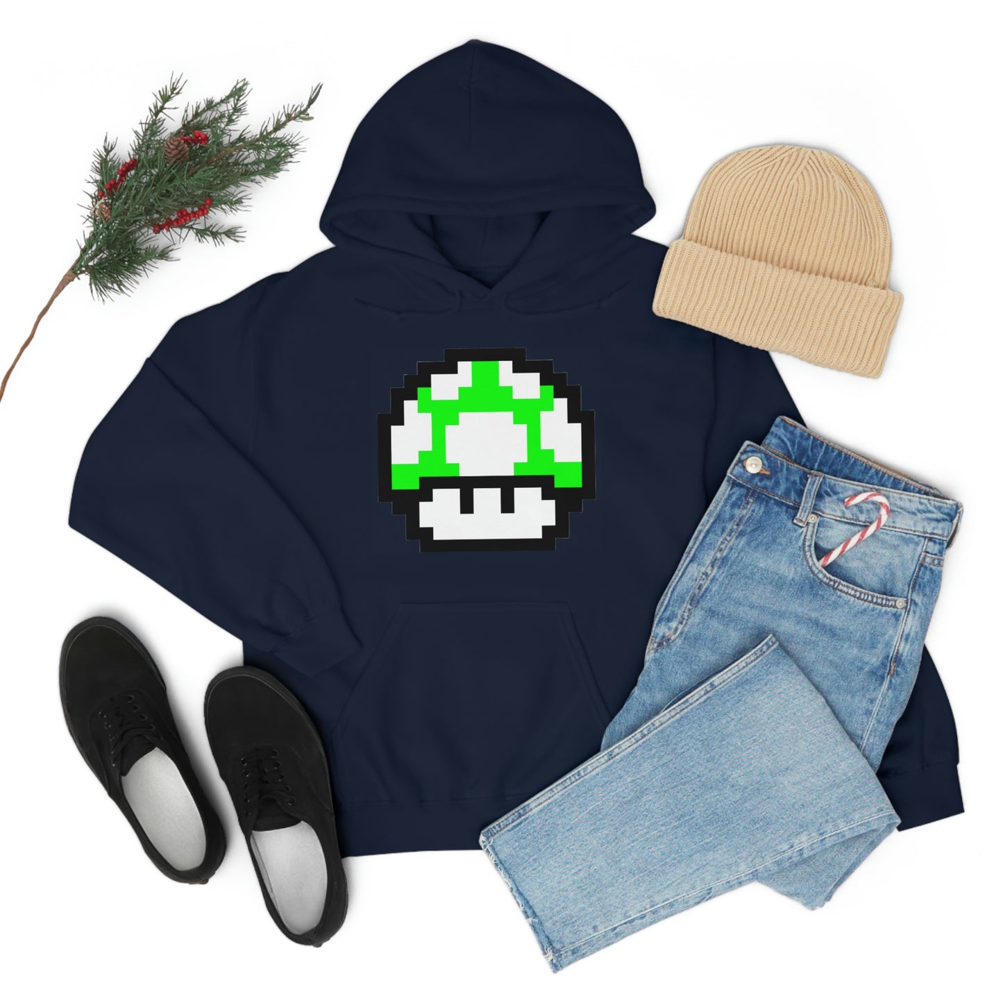 Mushroom 1UP 8 Bit Retro Style Unisex Hooded Sweatshirt