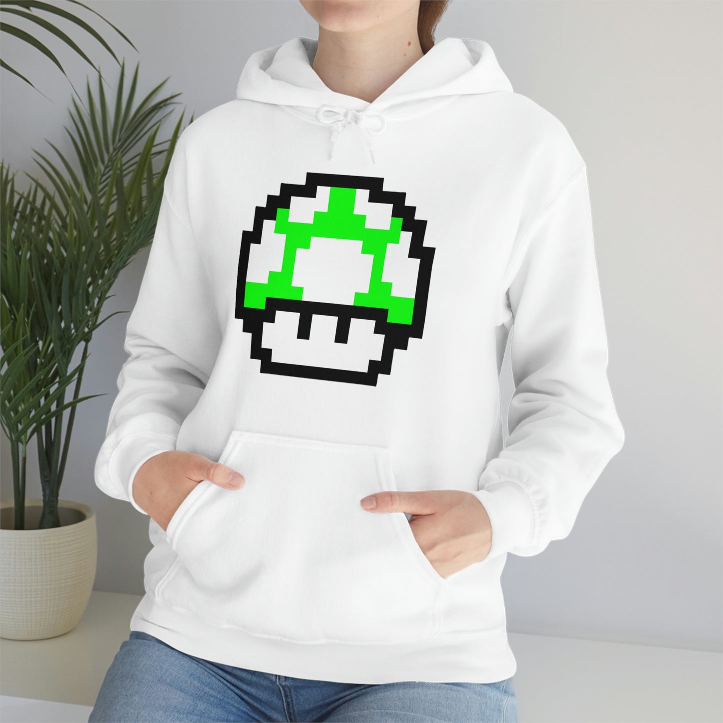 Mushroom 1UP 8 Bit Retro Style Unisex Hooded Sweatshirt