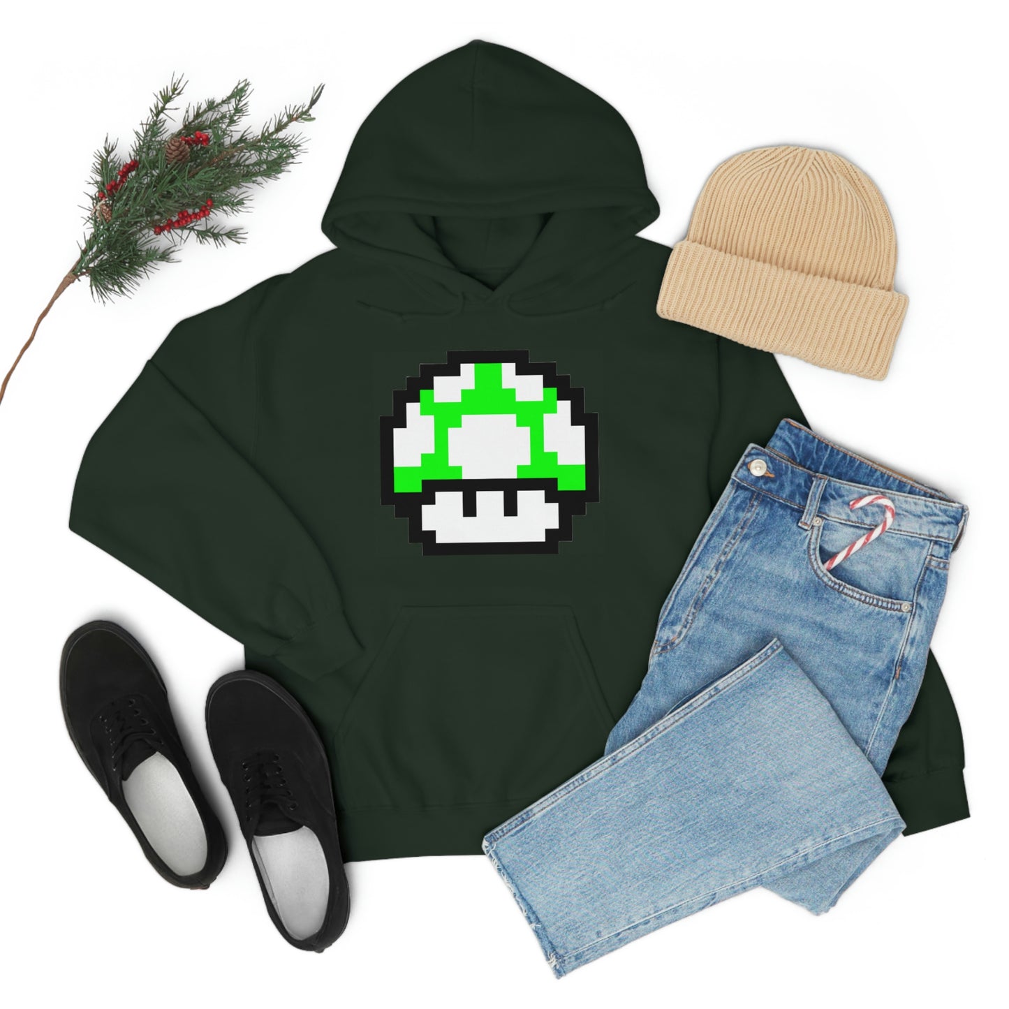 Mushroom 1UP 8 Bit Retro Style Unisex Hooded Sweatshirt