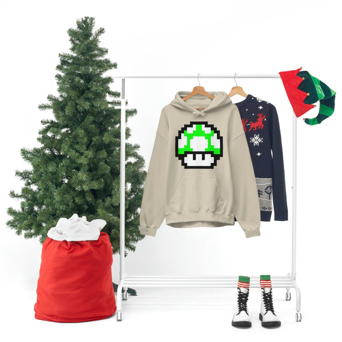 Mushroom 1UP 8 Bit Retro Style Unisex Hooded Sweatshirt