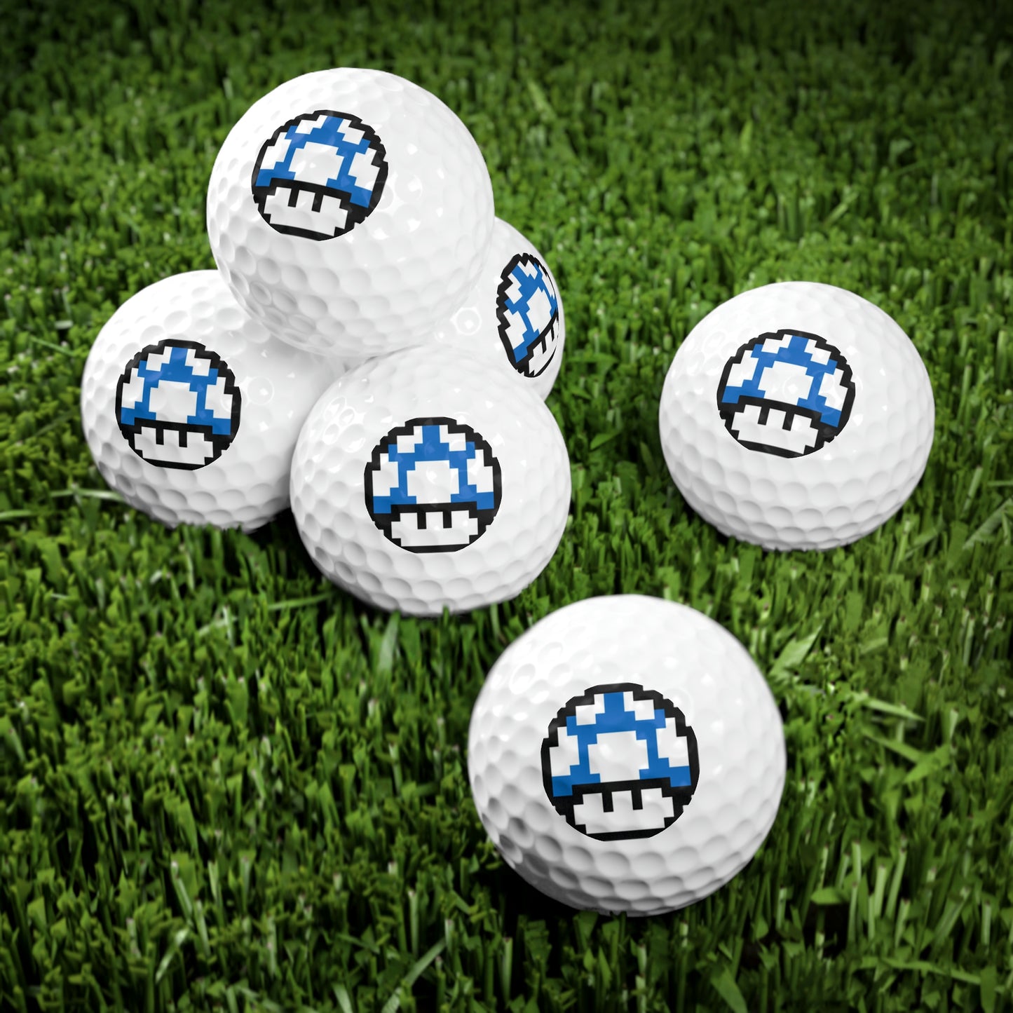 Blue Mushroom 8 Bit Style Golf Balls, 6pcs