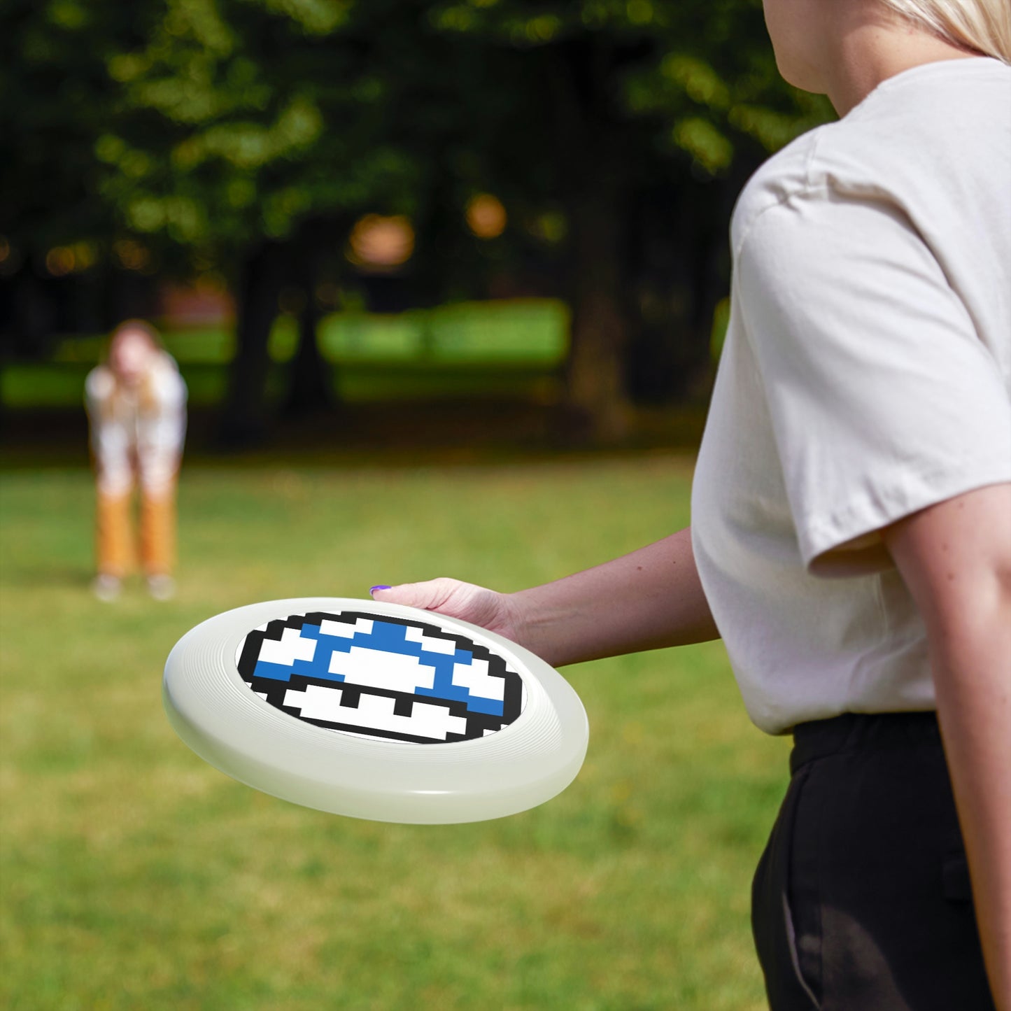 Blue 8 Bit Style Mushroom Wham-O Frisbee