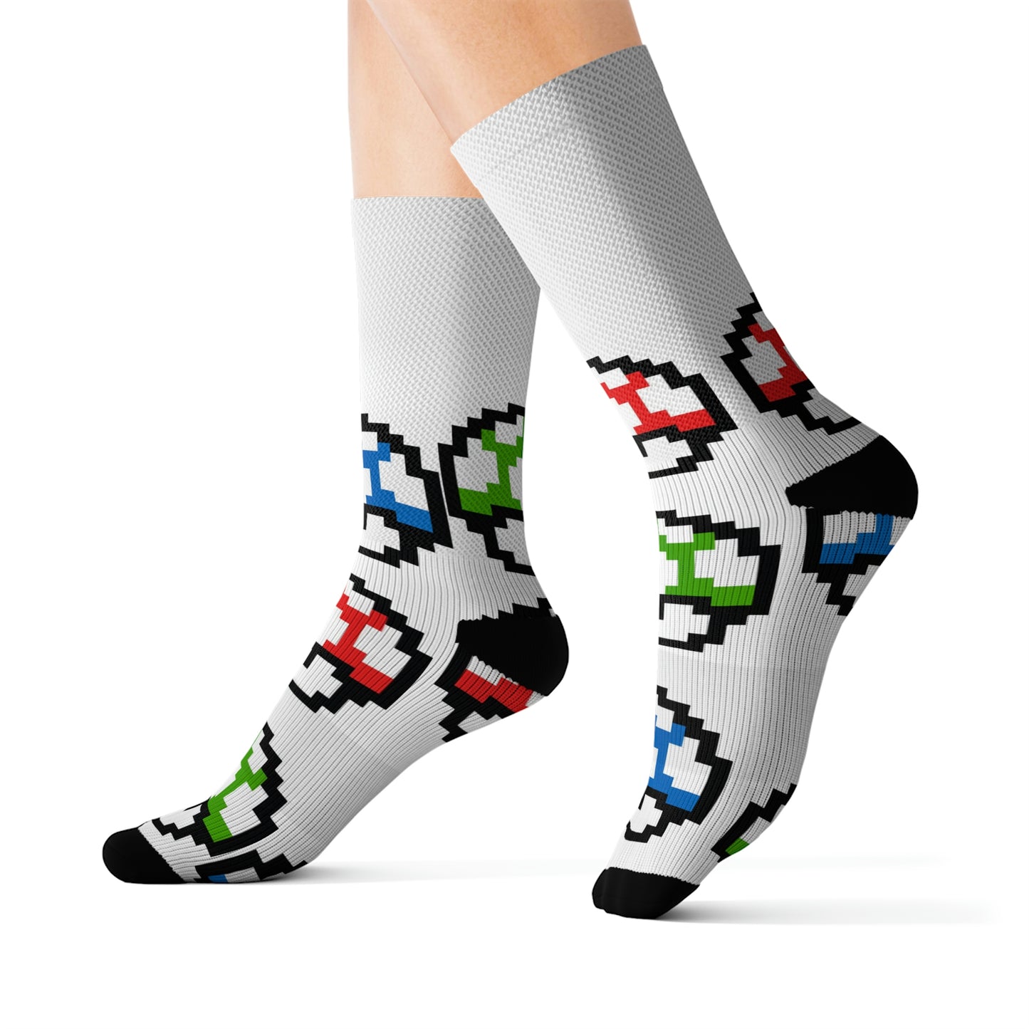 Mushroom Video Game Style Background Sublimation Socks