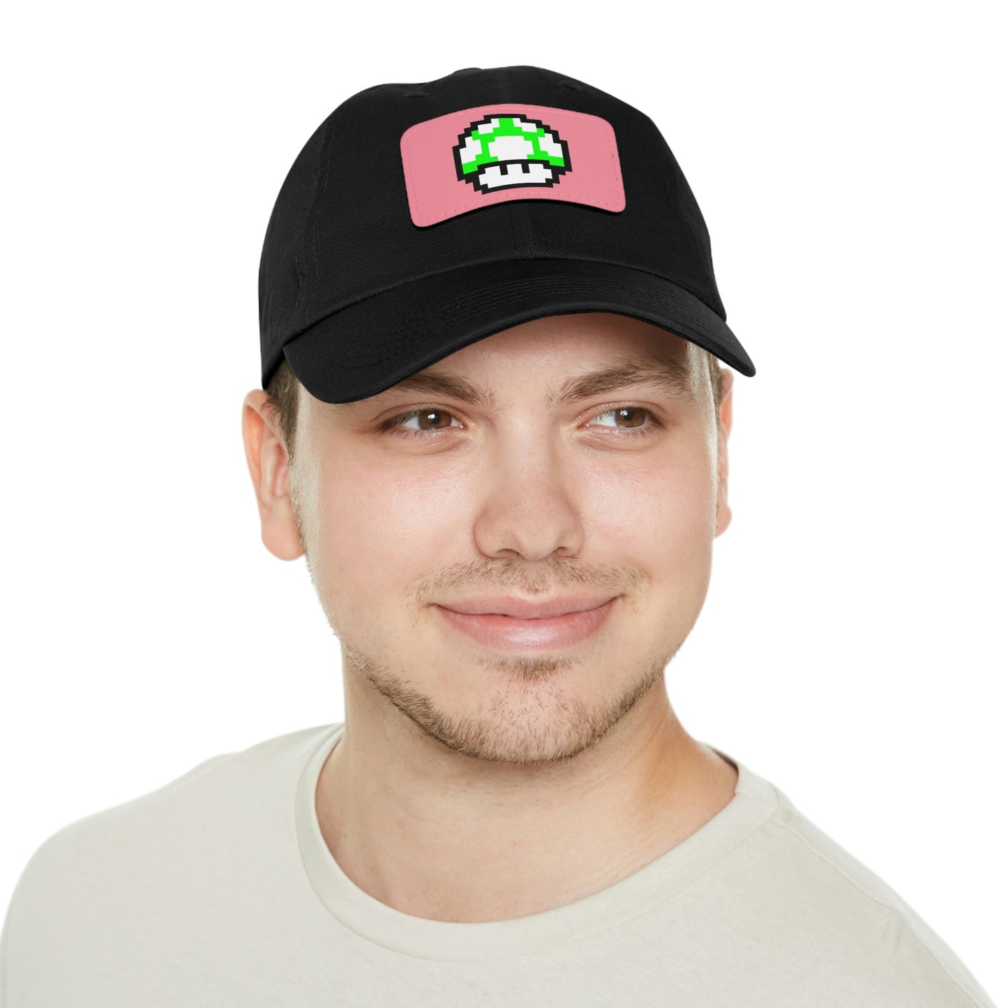 Mushroom 1 UP 8 Bit Style Dad Hat with Leather Patch