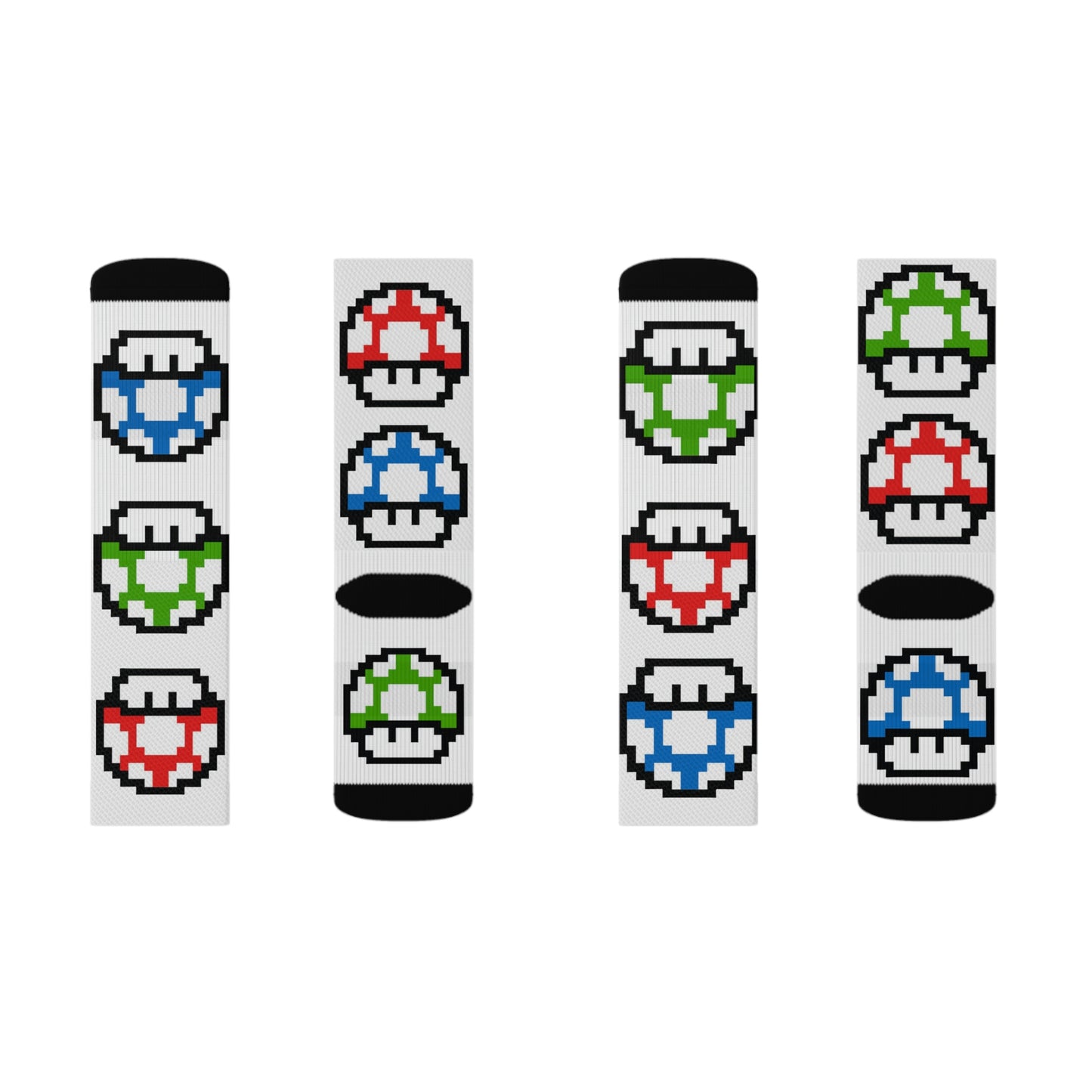 Mushroom Video Game Style Background Sublimation Socks