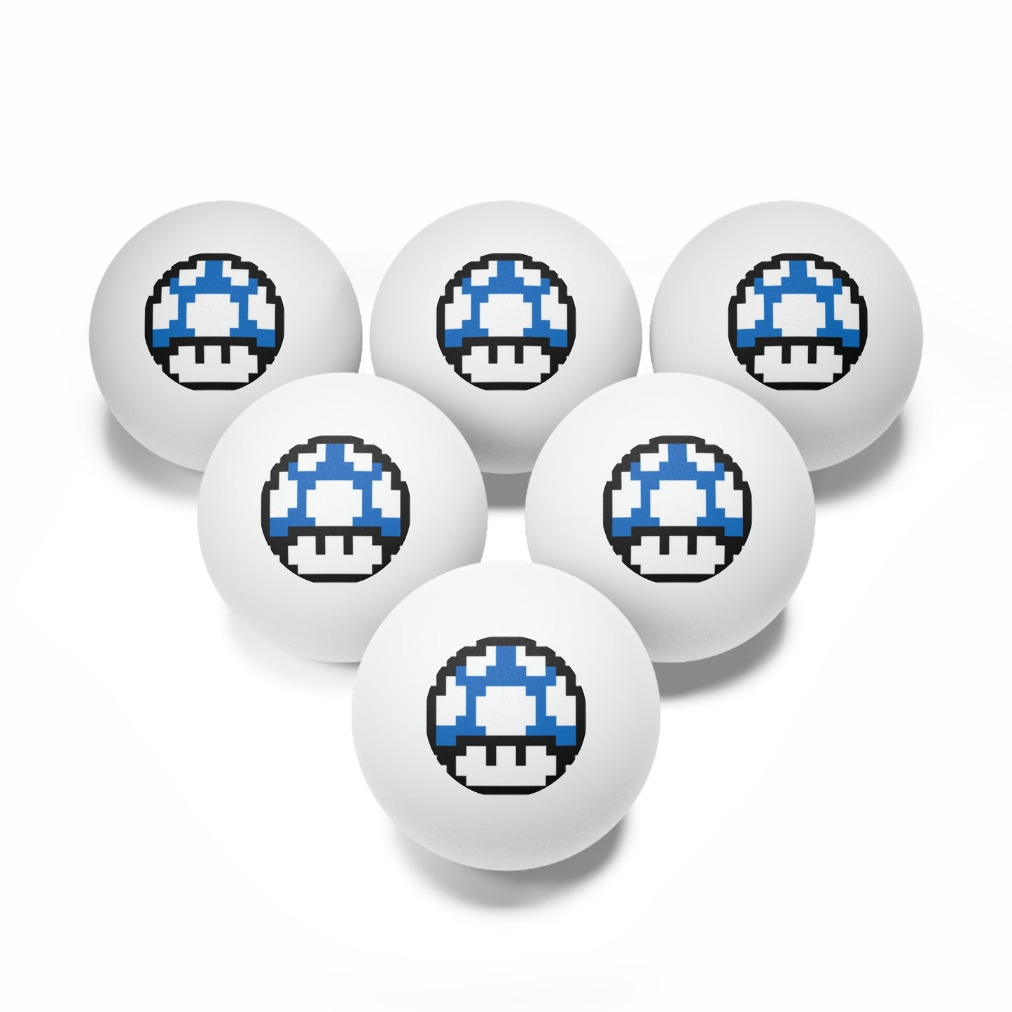 Blue Mushroom 8 Bit Style Ping Pong Balls, 6 pcs