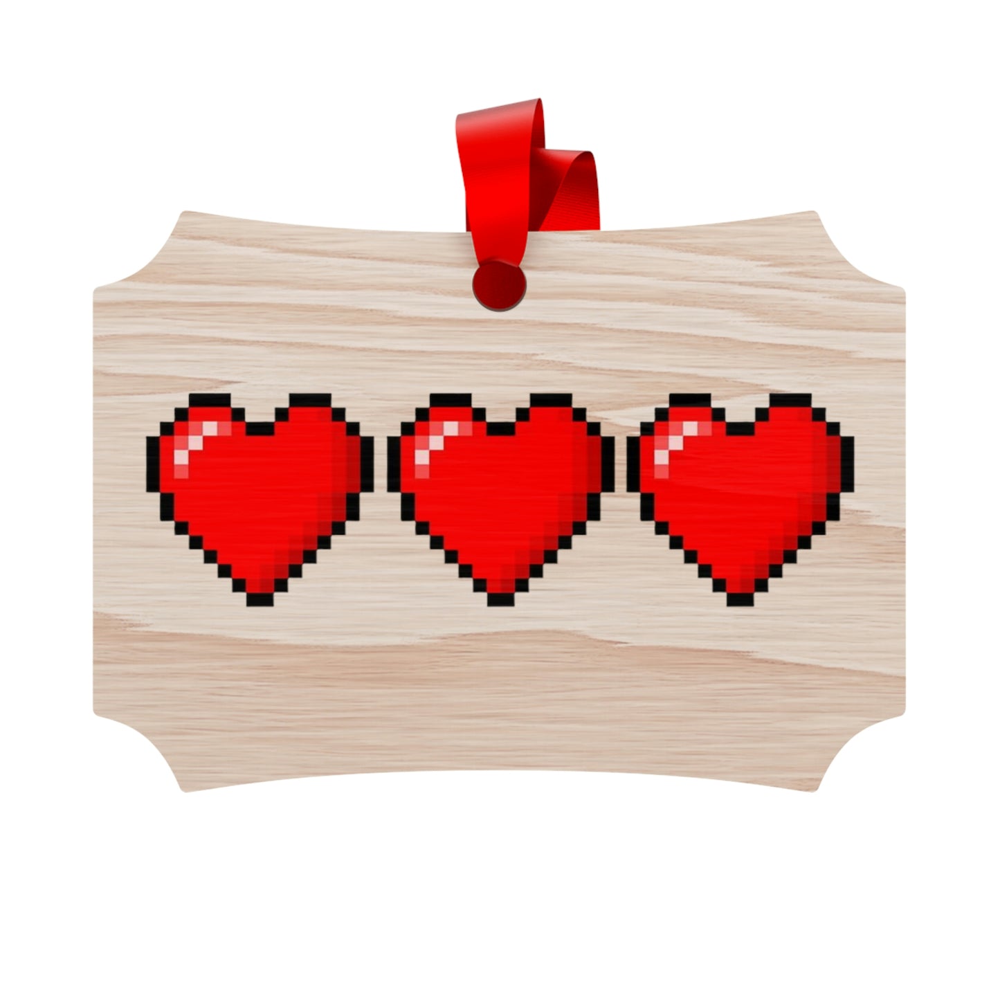 Hearts 8 Bit Style Wooden Christmas Ornaments